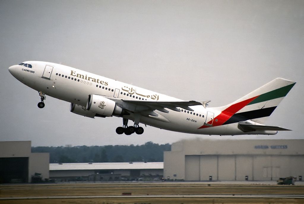 An Emirates Airbus A310-300 taking off.