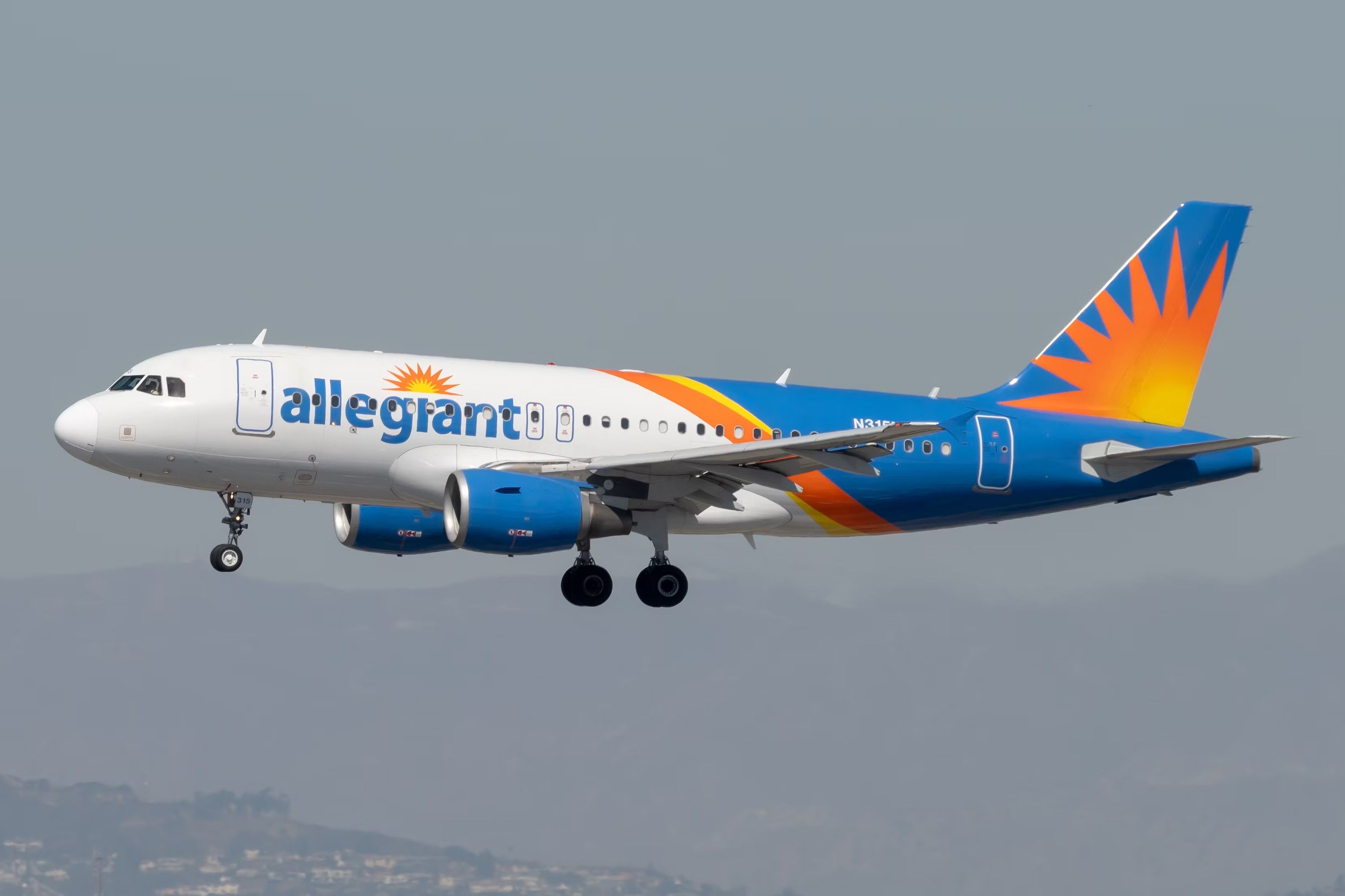 An Allegiant Air Airbus A319 about to land.