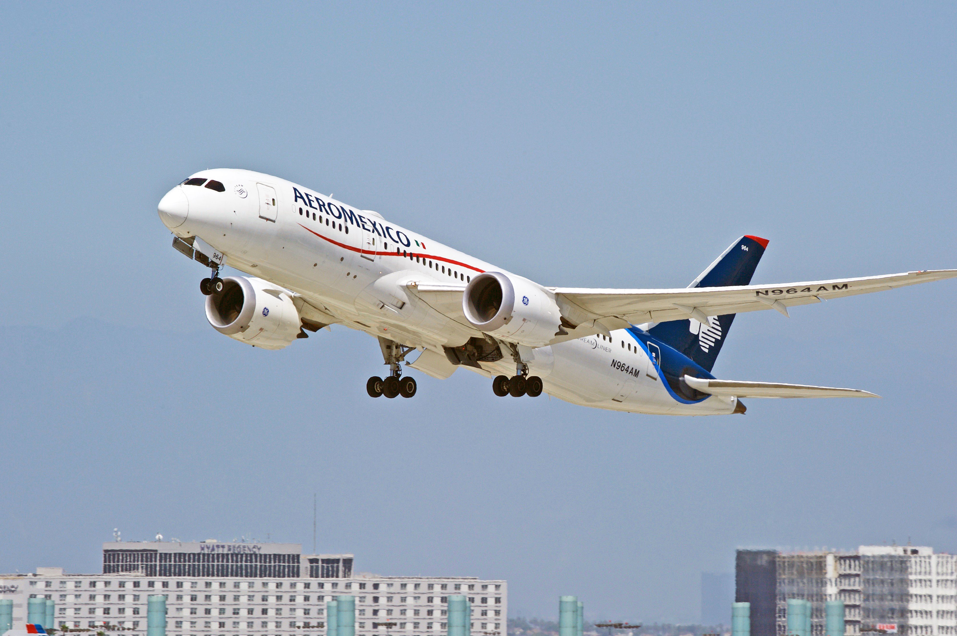 An Aeromexico Boeing 787 8 is airborne departing from LAX 