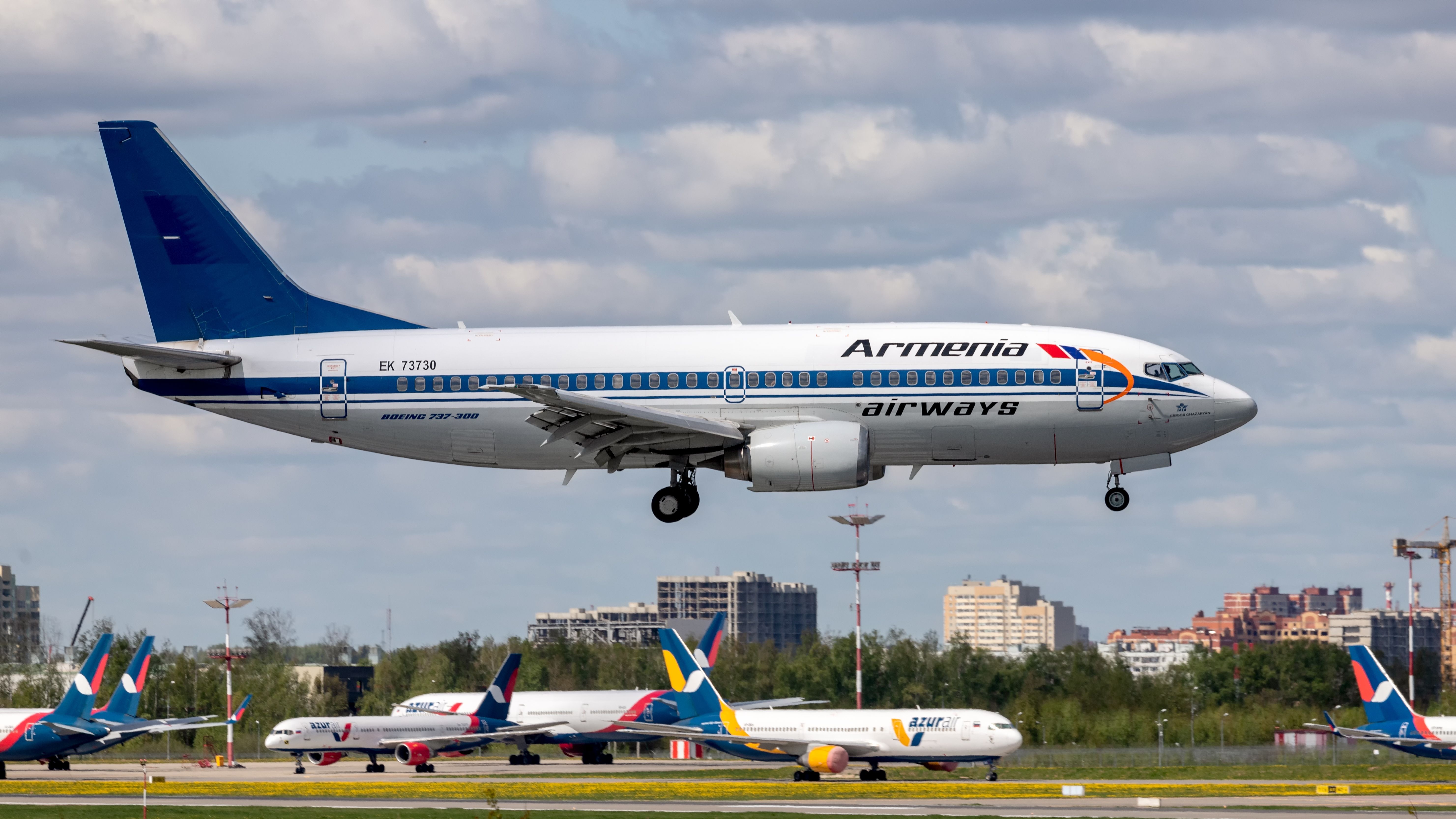 An Armenia Airways Boeing 737-300 about to land.