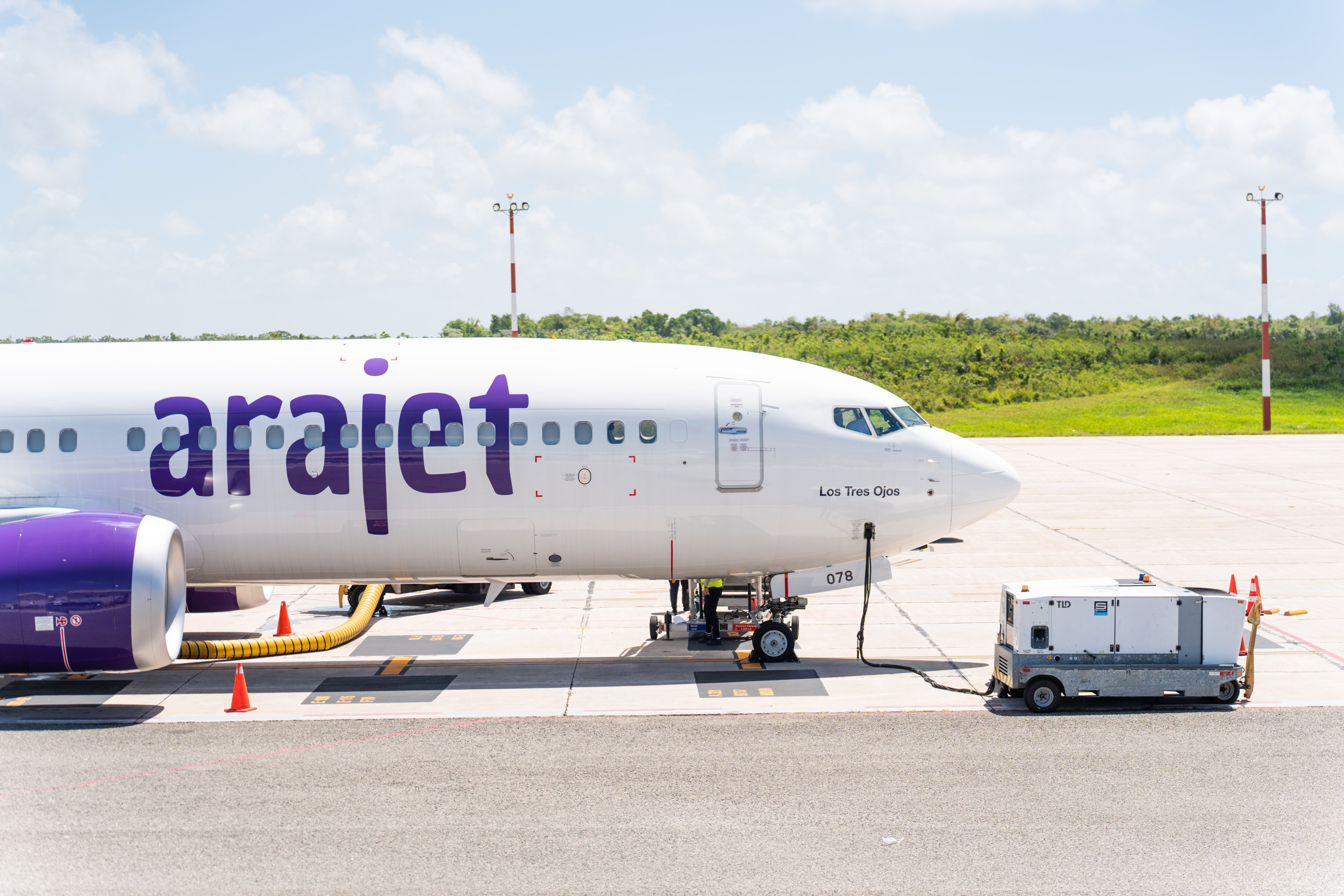 An Arajet aircraft parked in Santo Domingo