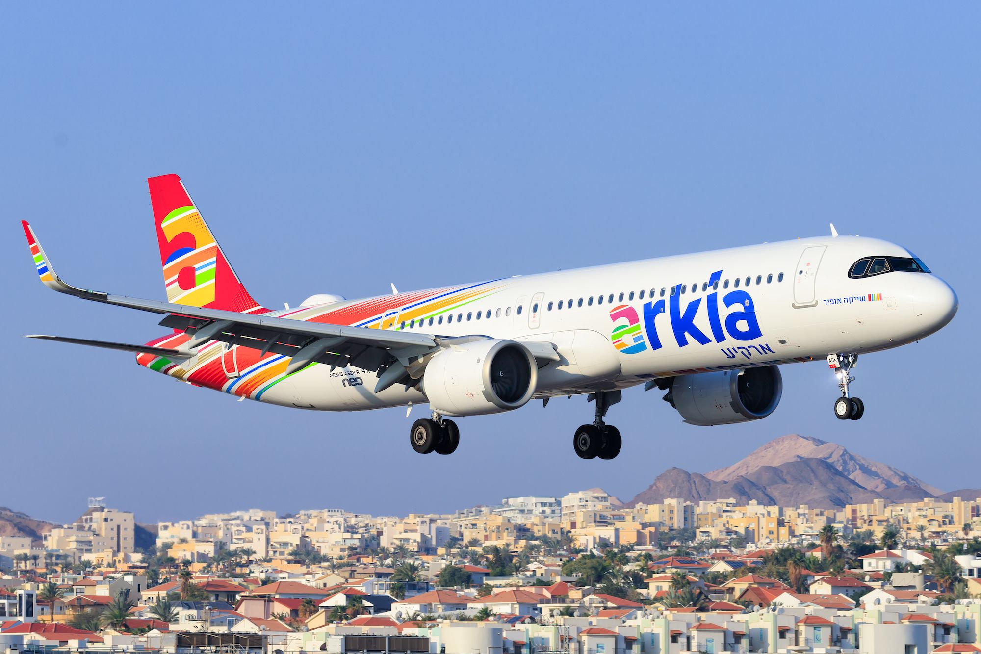 Arkia Airbus A321neo on approach at Eilat Airport