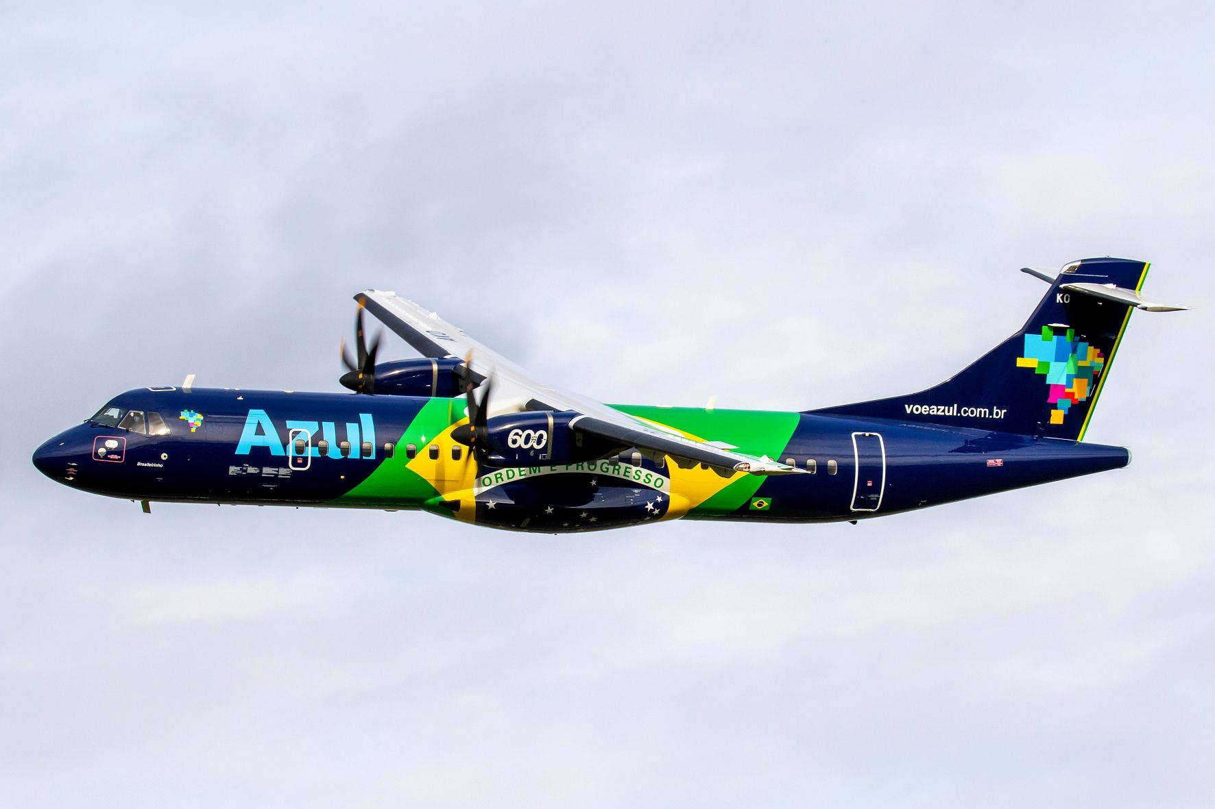 An Azul ATR turboprop in a special livery.