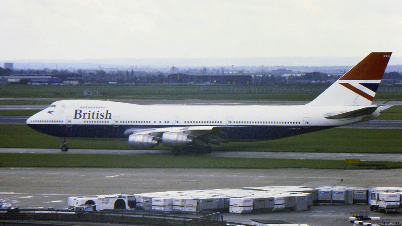 A British Airways Boeing 747-200 on the apron at London Heathrow Airport.