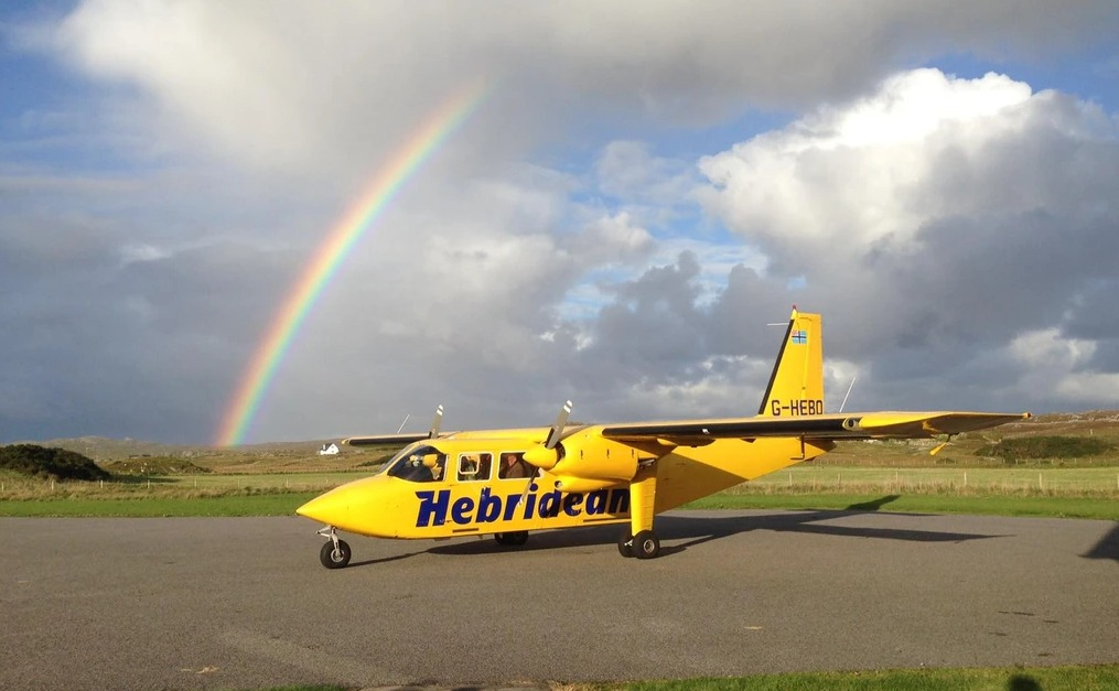 A Hebridean Air Services parked at an airport.