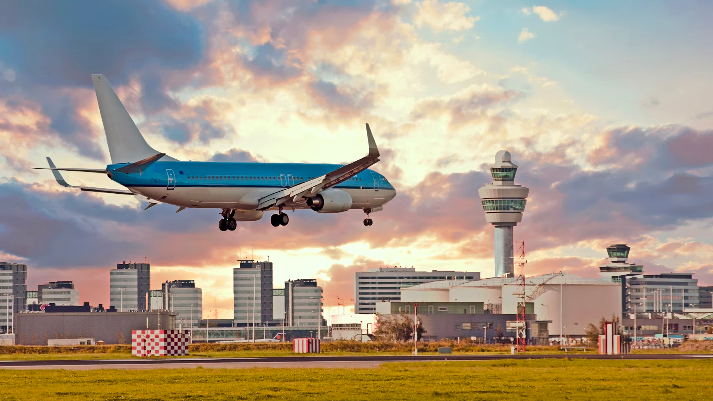 KLM airplane landing at Amsterdam Schiphol