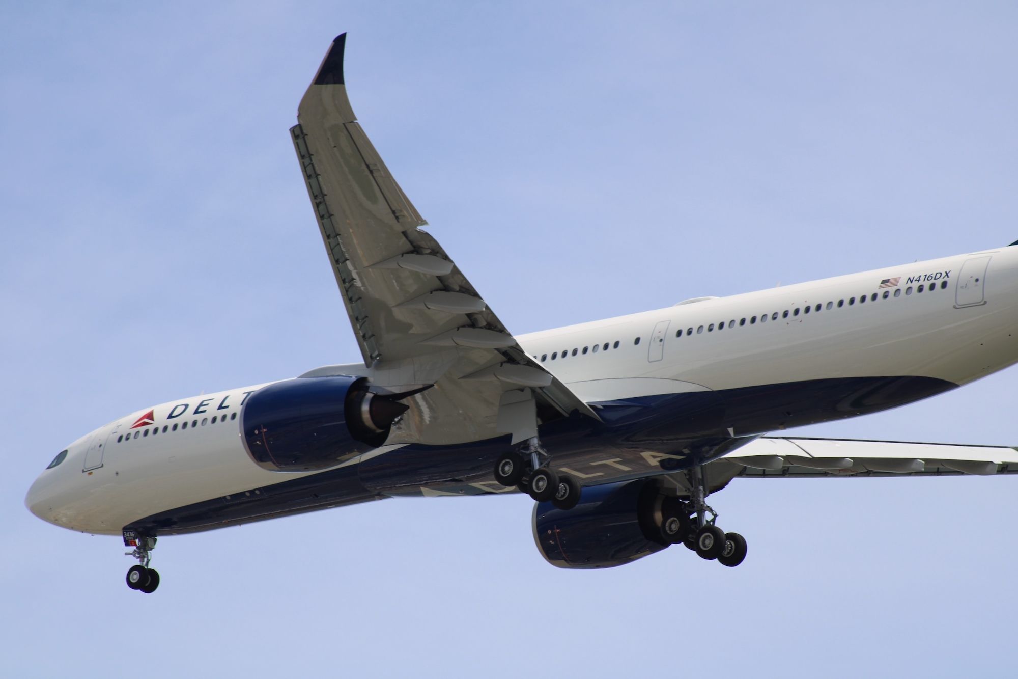 An Airbus A330neo from Delta Air Lines shortly before landing.