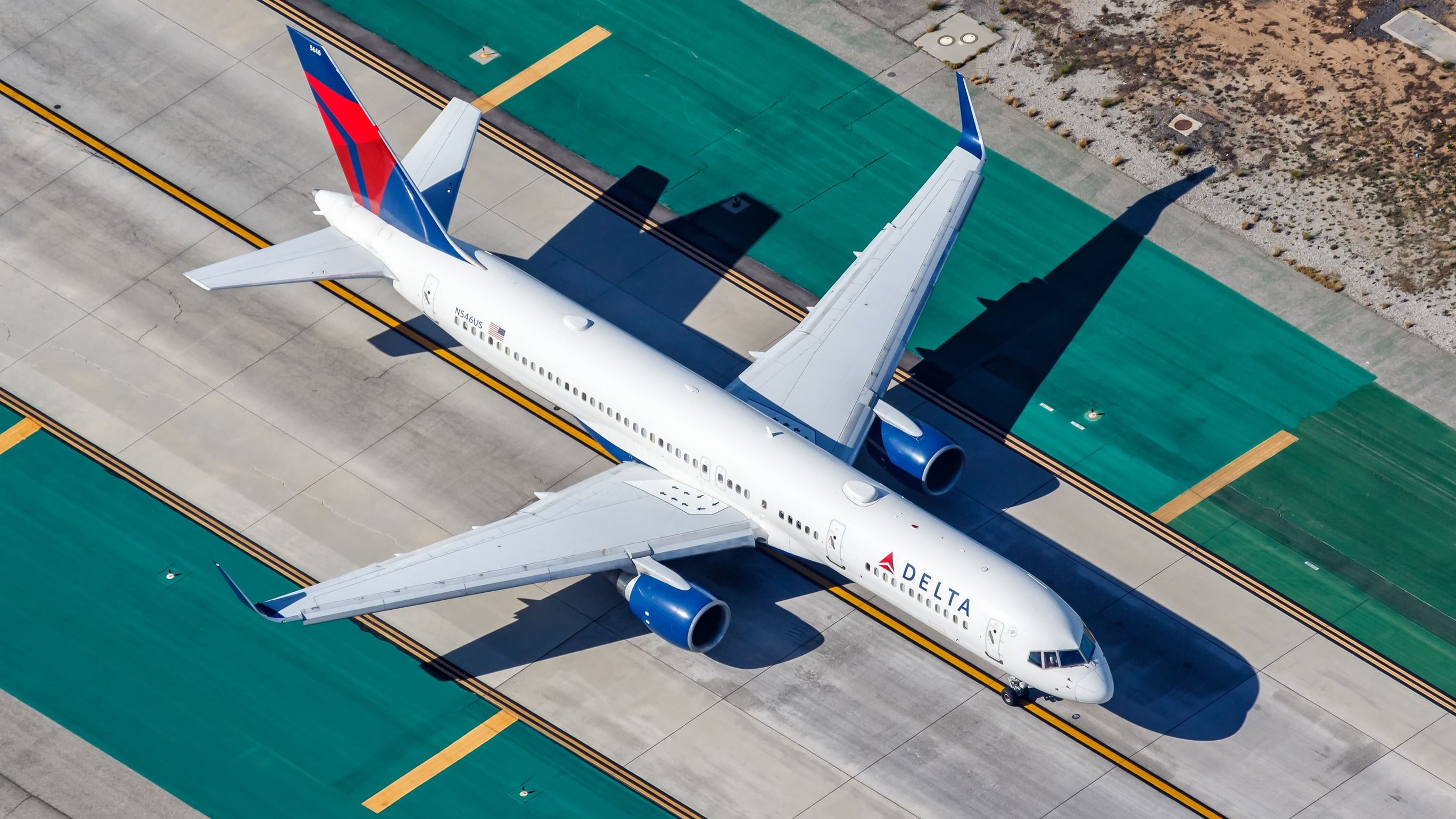 A Delta Air Lines Boeing 757 pictured from above.