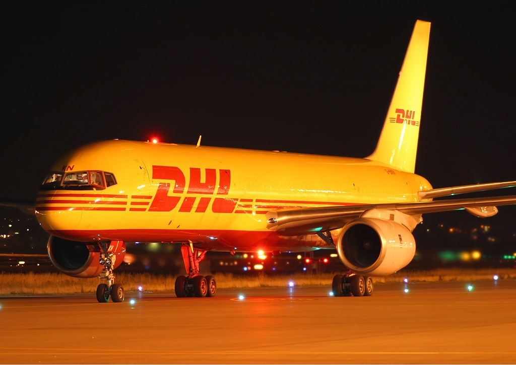 A DHL Air Boeing 757-236 taxiing at Stuttgar Airport.