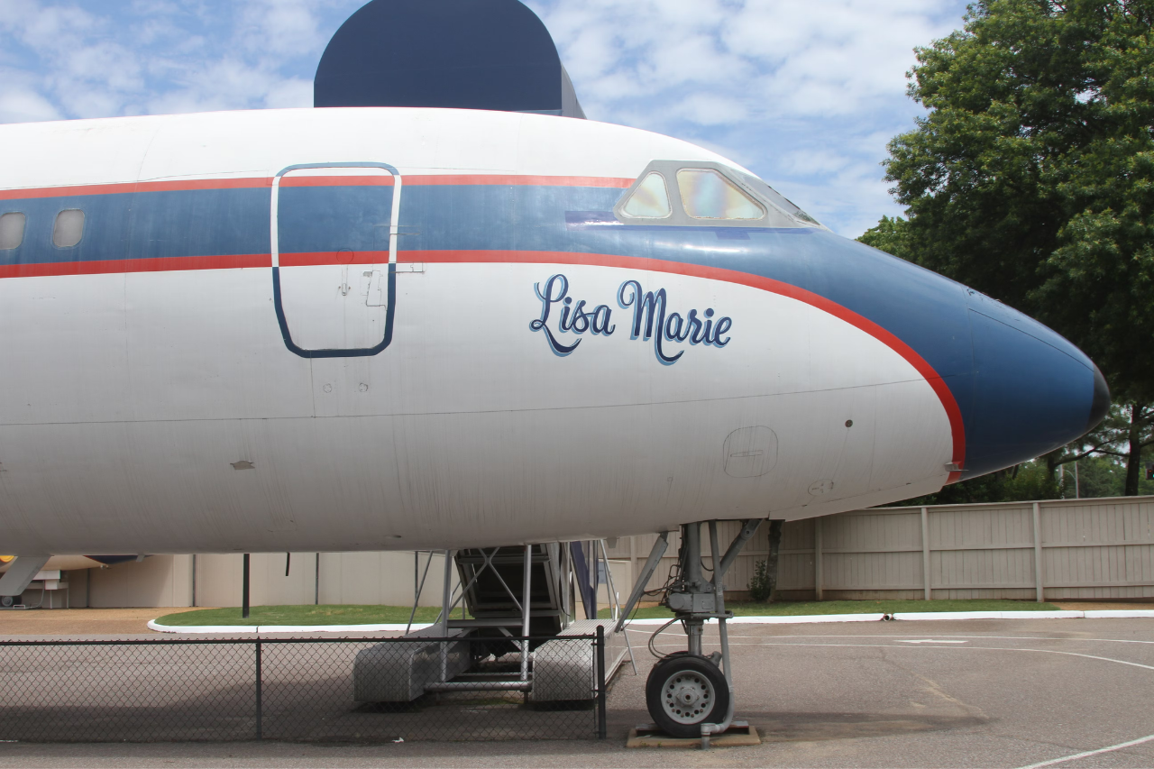 A closeup of the Lisa Marie Convair 800.