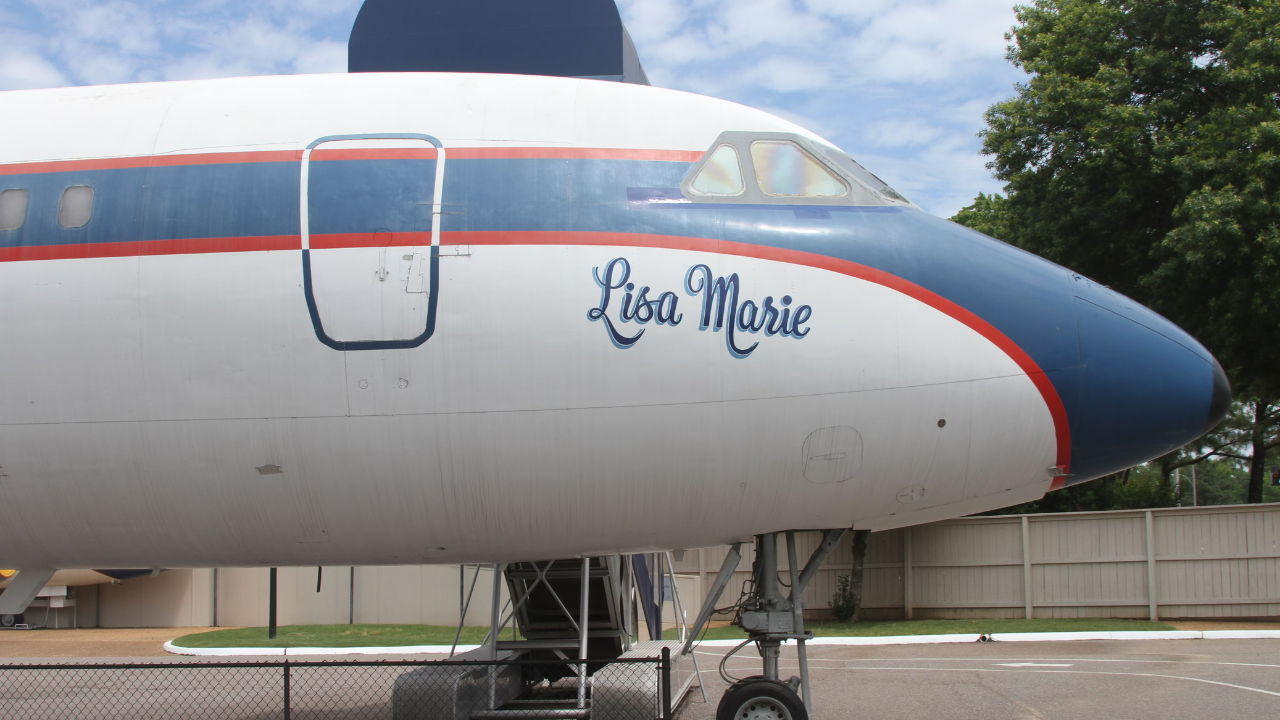 A closeup of the Lisa Marie Convair 800.
