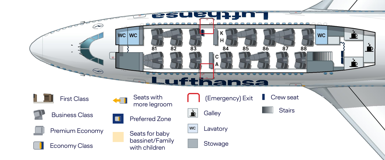 Lufthansa Boeing 747-8 Upper Deck Seat Map