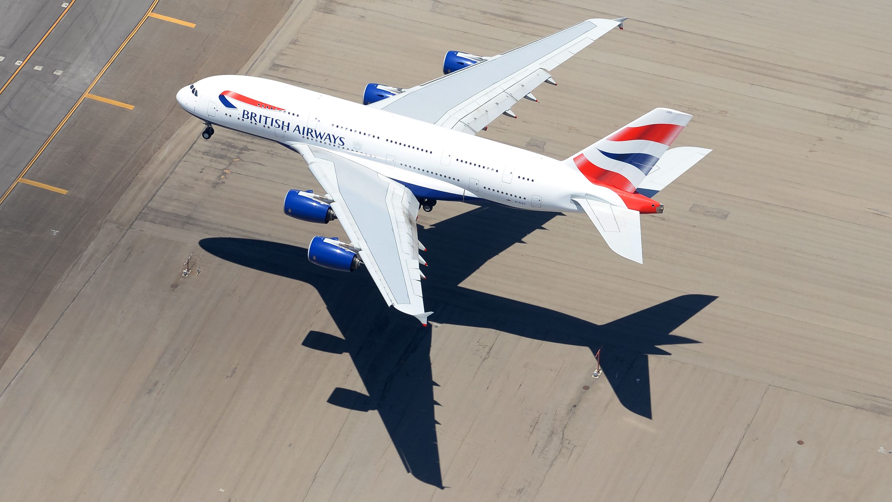 A British Airways Airbus A380 about to land.