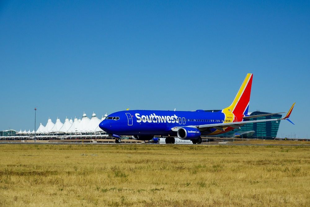 Southwest Airlines Boeing 737-8H4 at Denver International Airport.
