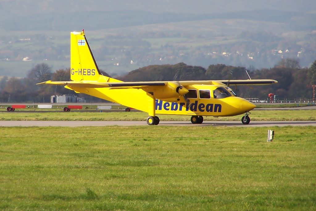 A Hebridean Air Services aircraft taxiing to the runway.