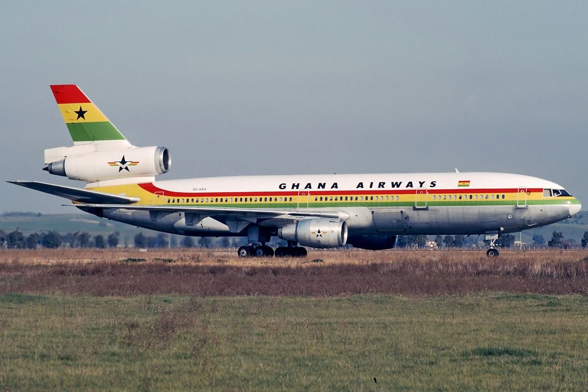 A Ghana Airways DC-10 taxiing to the runway.