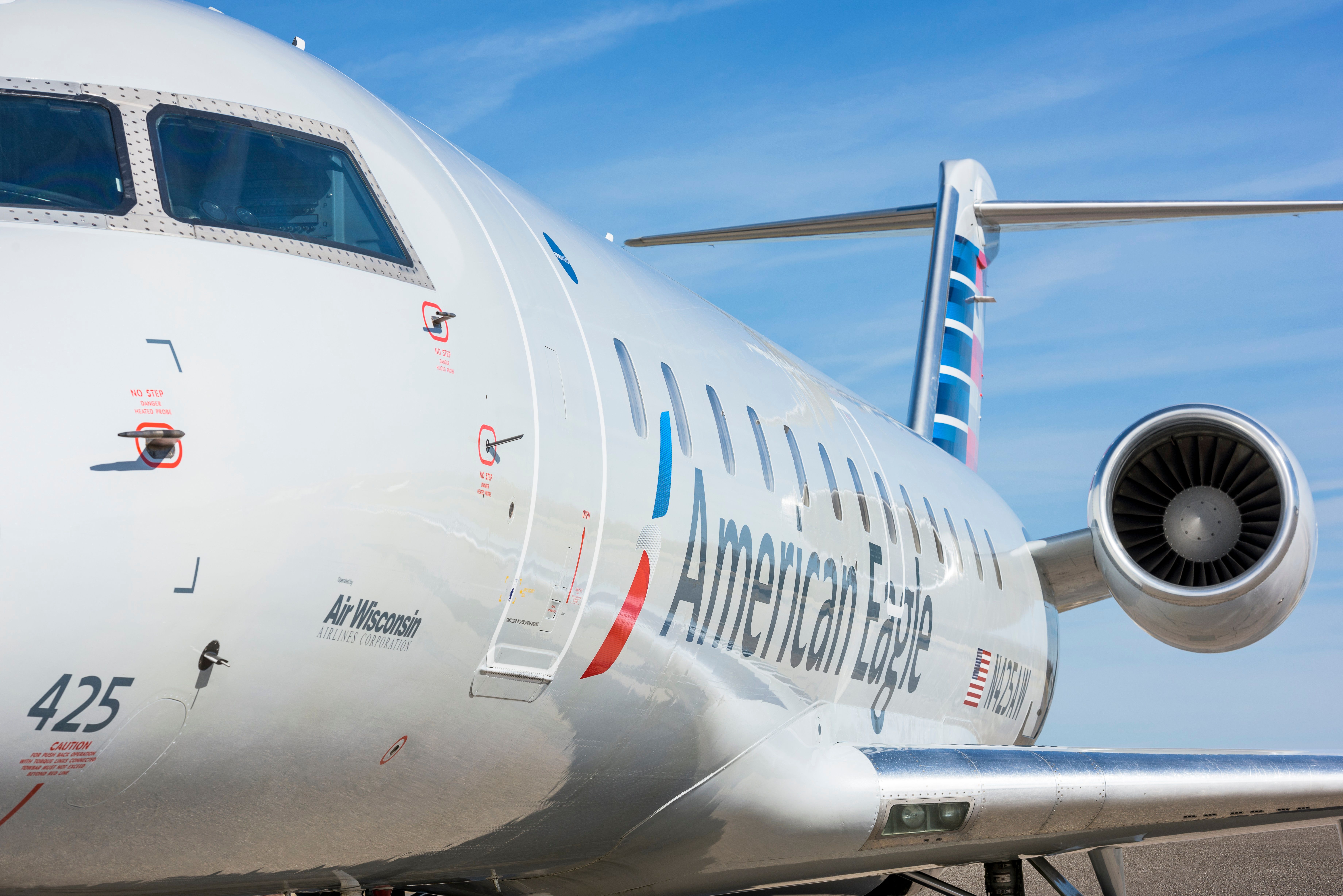 A closeup of An American Eagle regional jet.