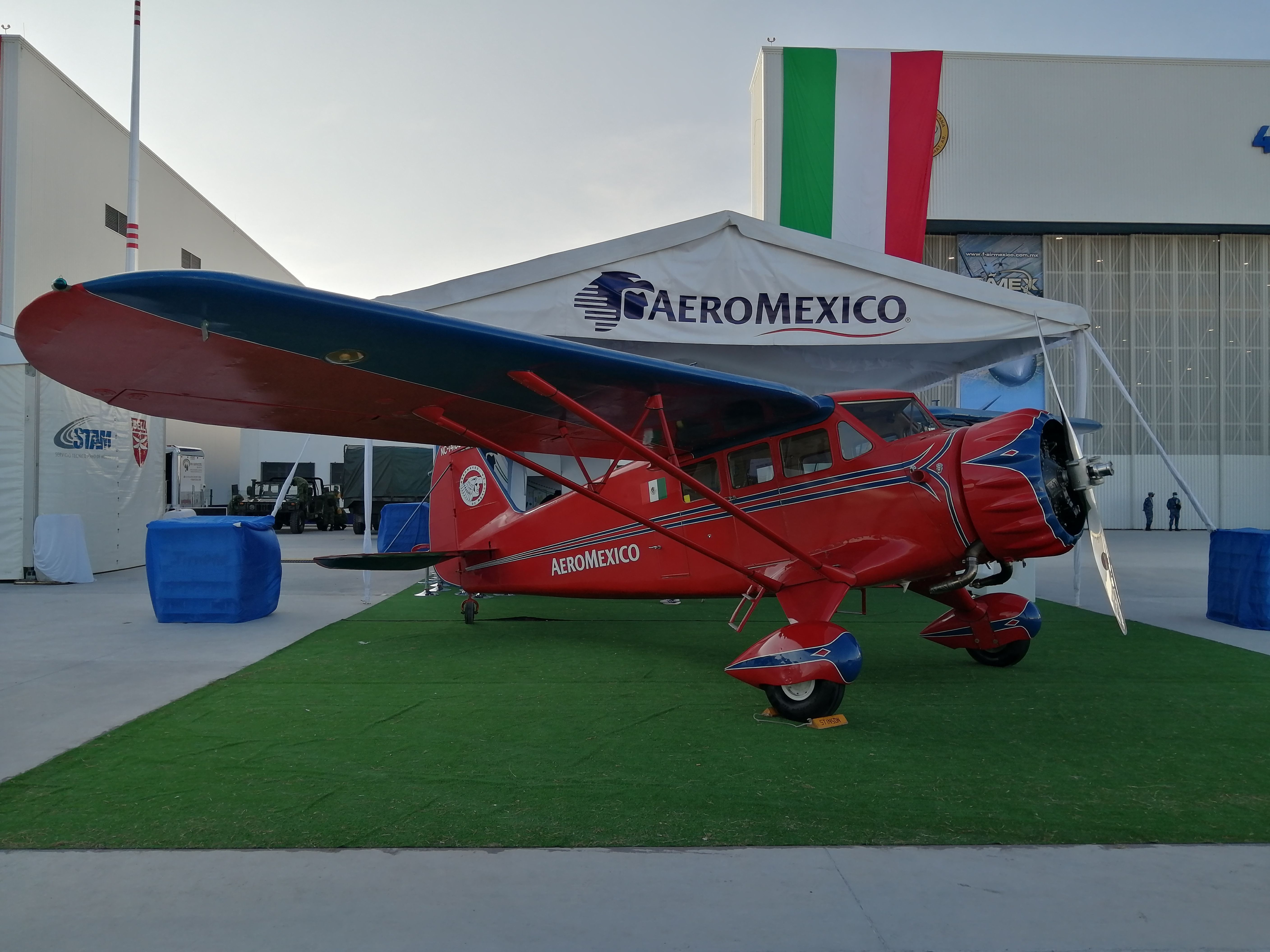 An Aeromexico Stinson SR aircraft restored on display. 