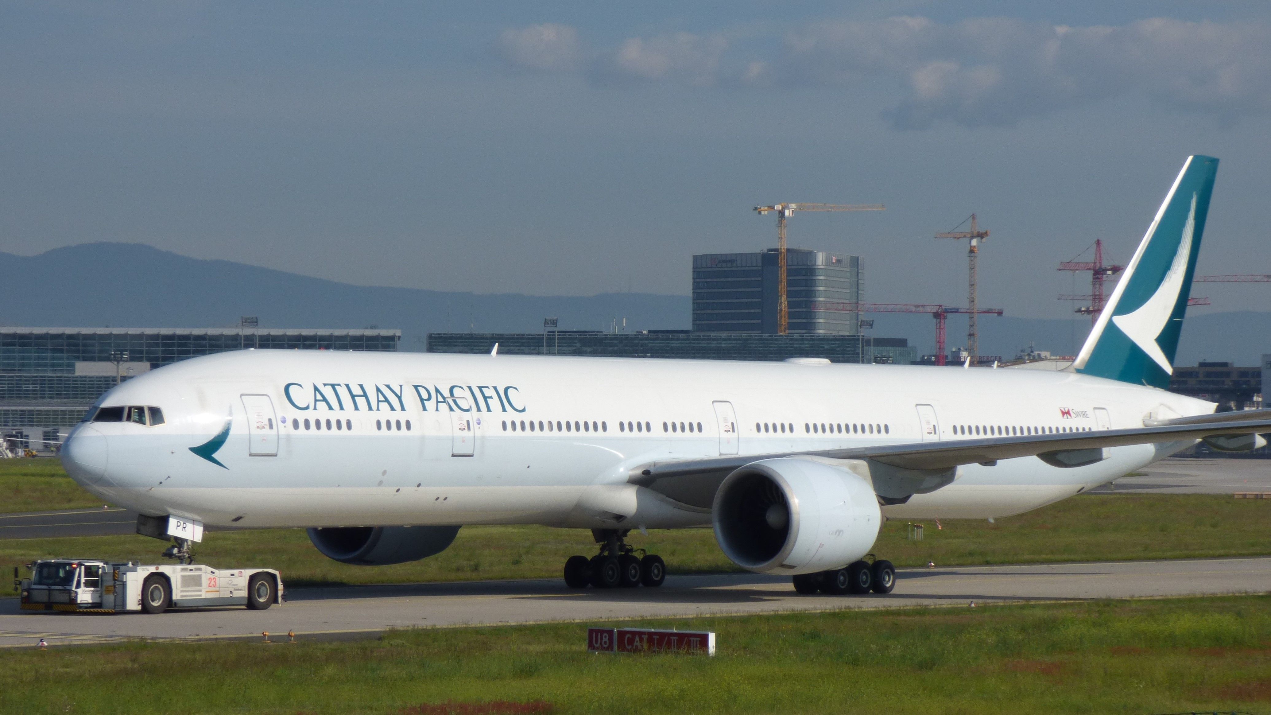 A Cathay Pacific Boeing 777 Taxiing In Frankfurt.