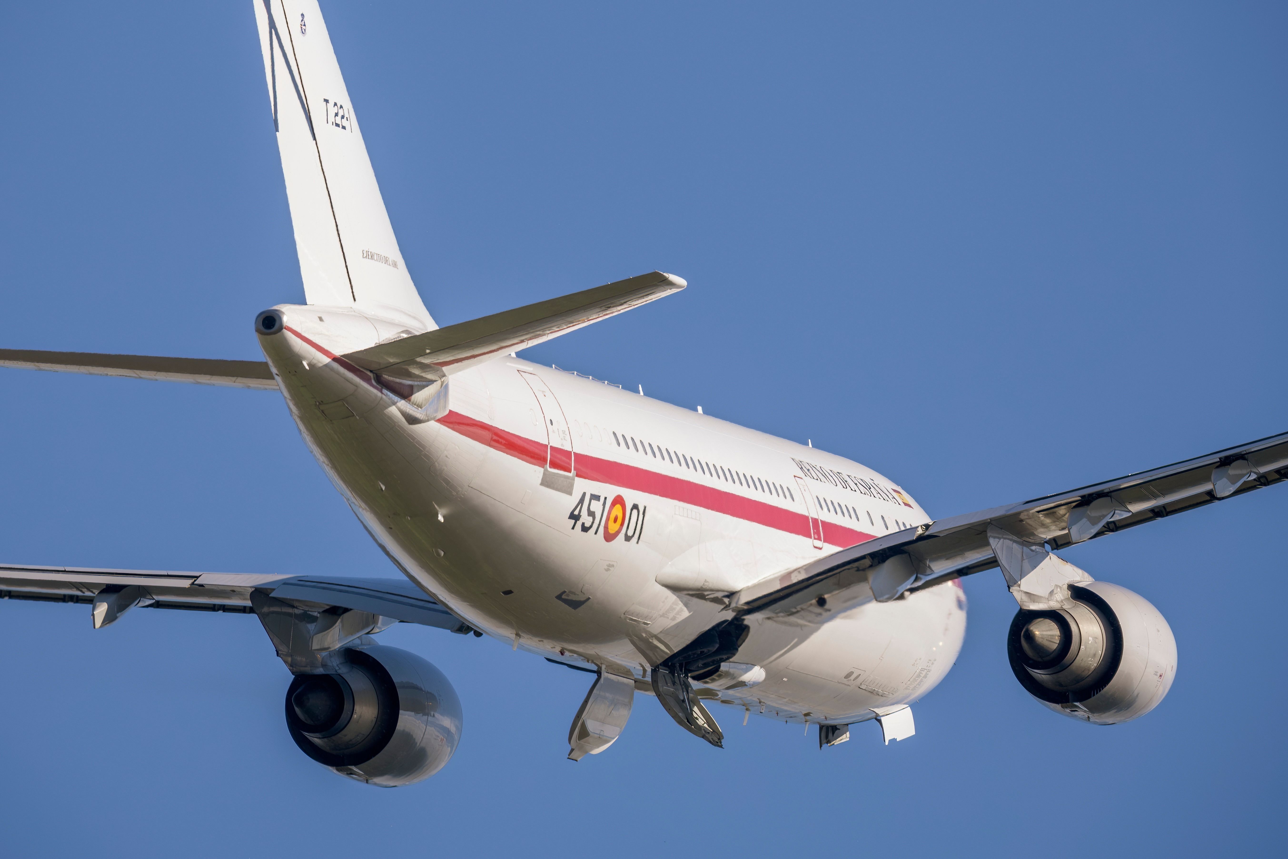 A Spanish Air Force Airbus A310-300 flying in the sky.