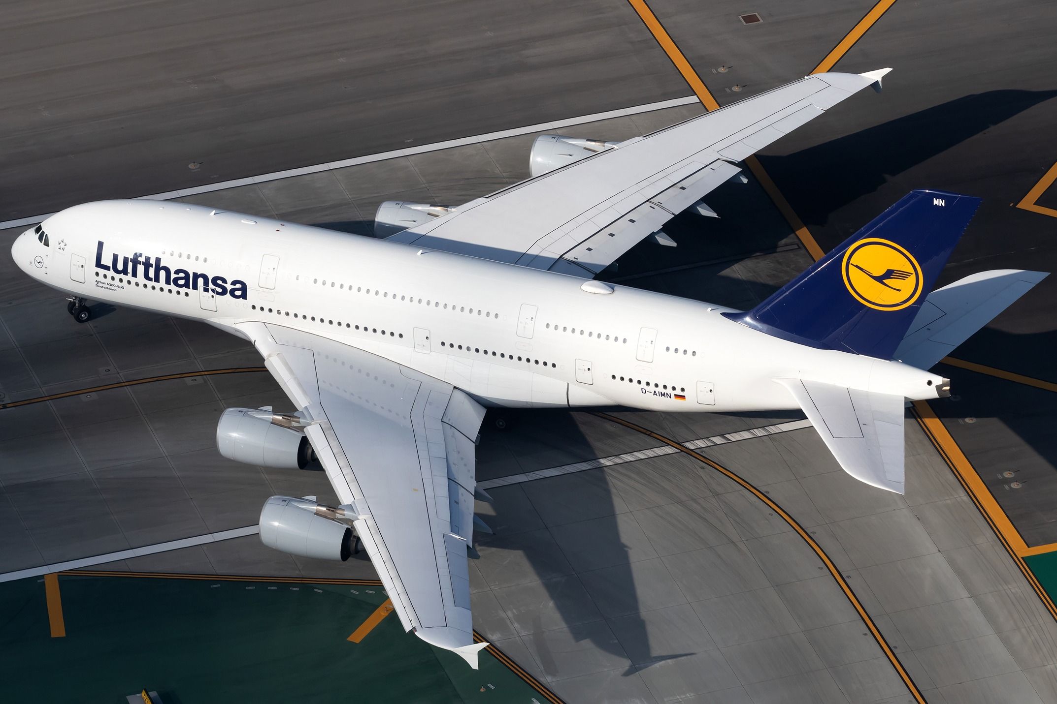 Lufthansa Airbus A380 taxiing at LAX