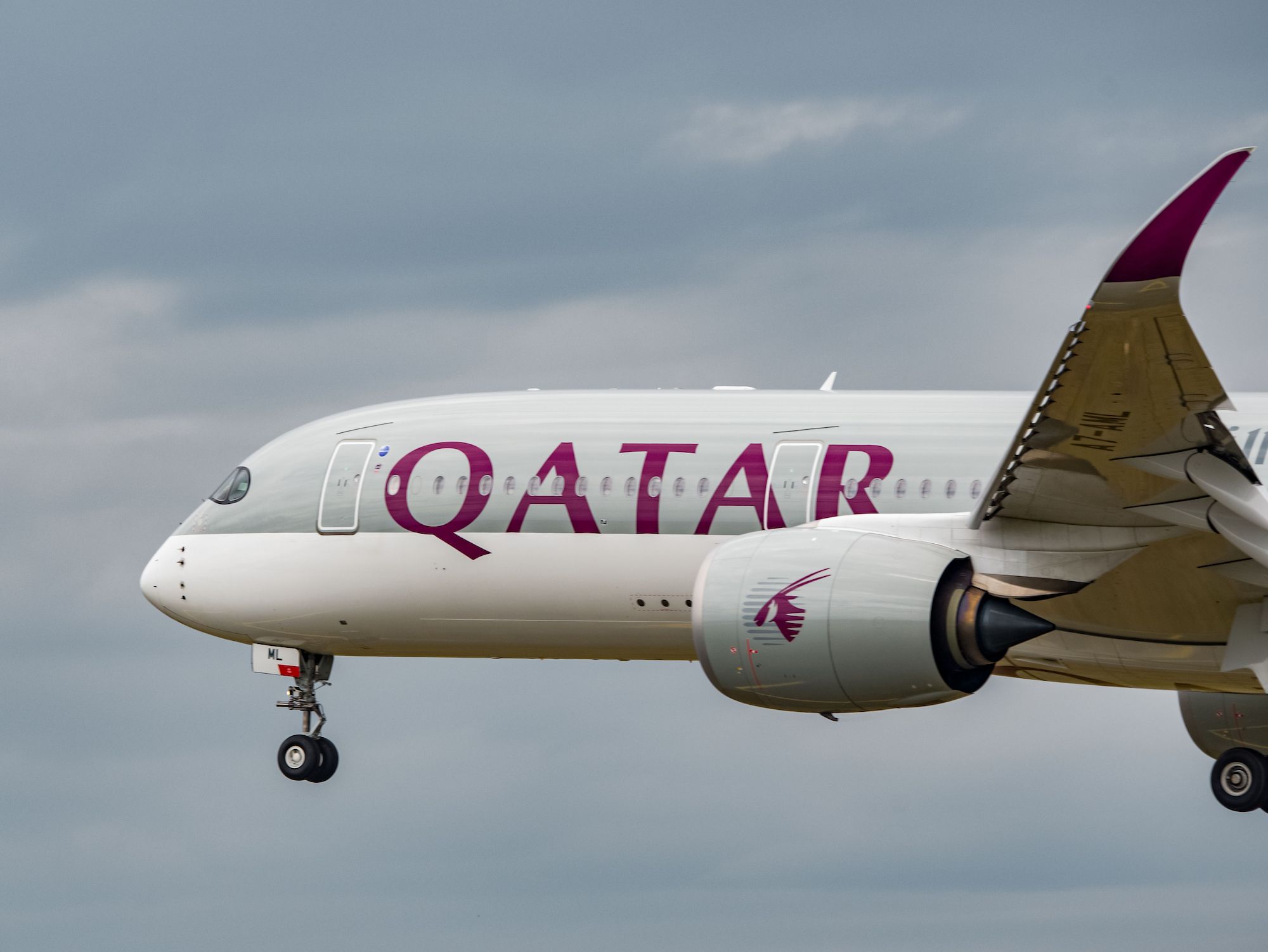A Qatar Airways Airbus A350 about to land.
