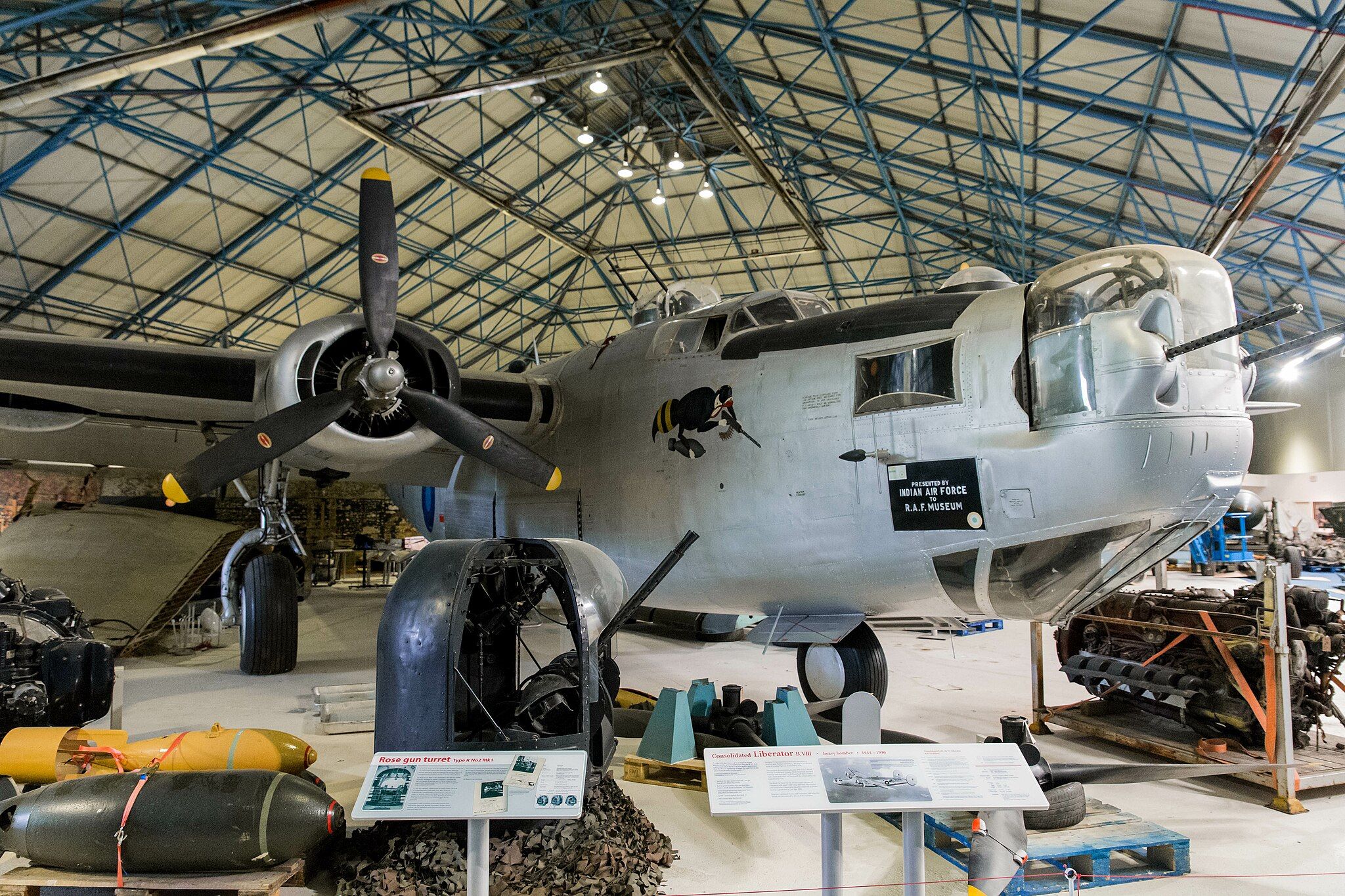 A Royal Air Force B-24 Liberator on display in a museum.