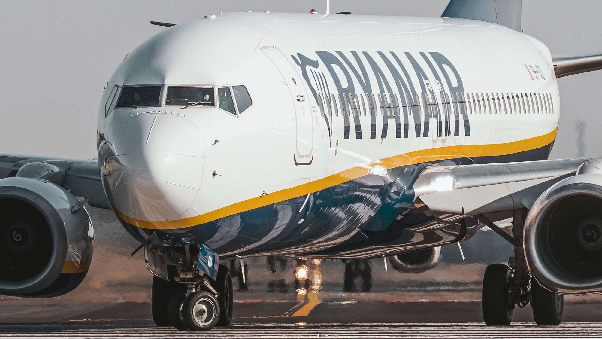 Ryanair Beoing 737 aircraft taxiing at an airport