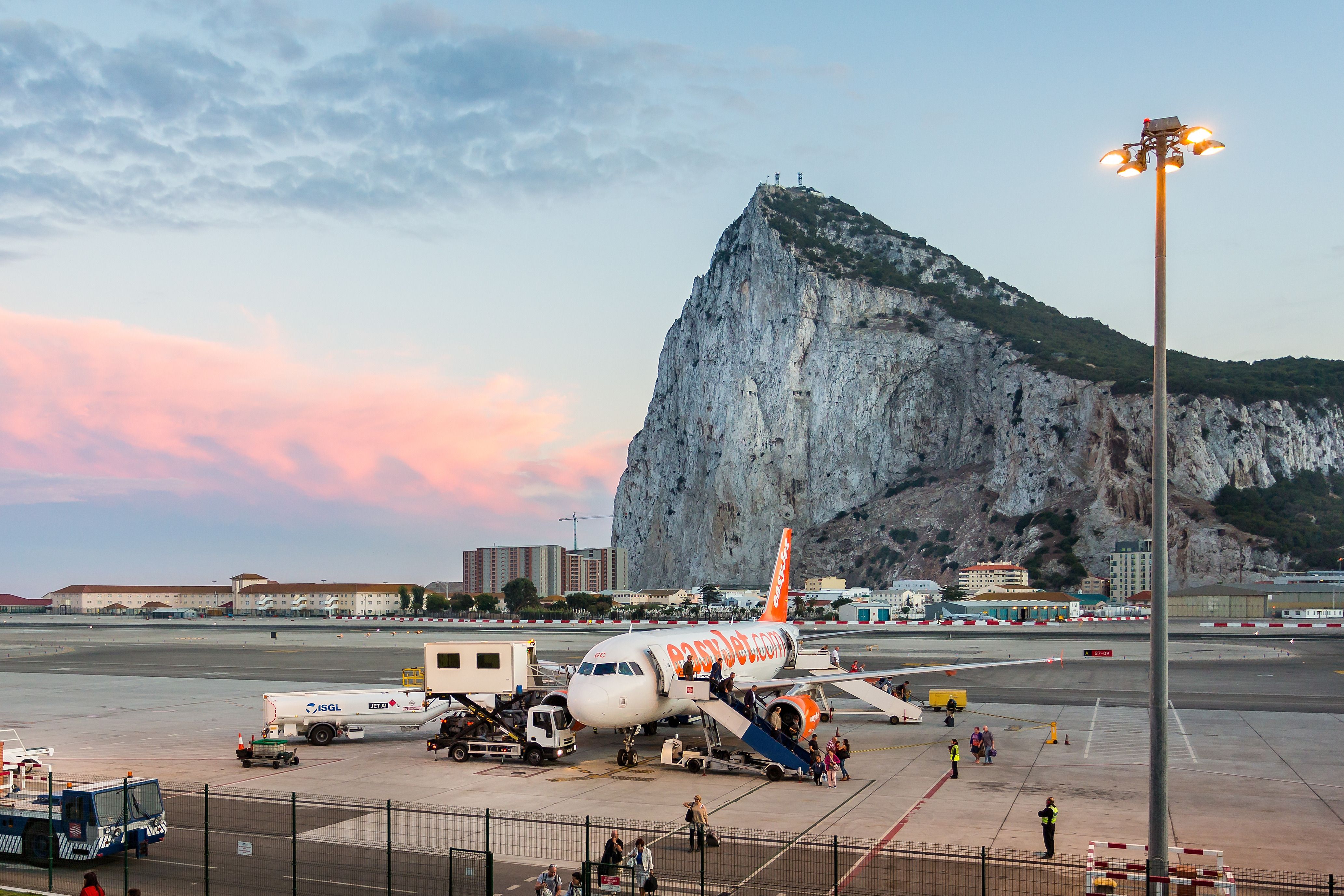 An easyJet aircraft parked at Gibraltar Airport.