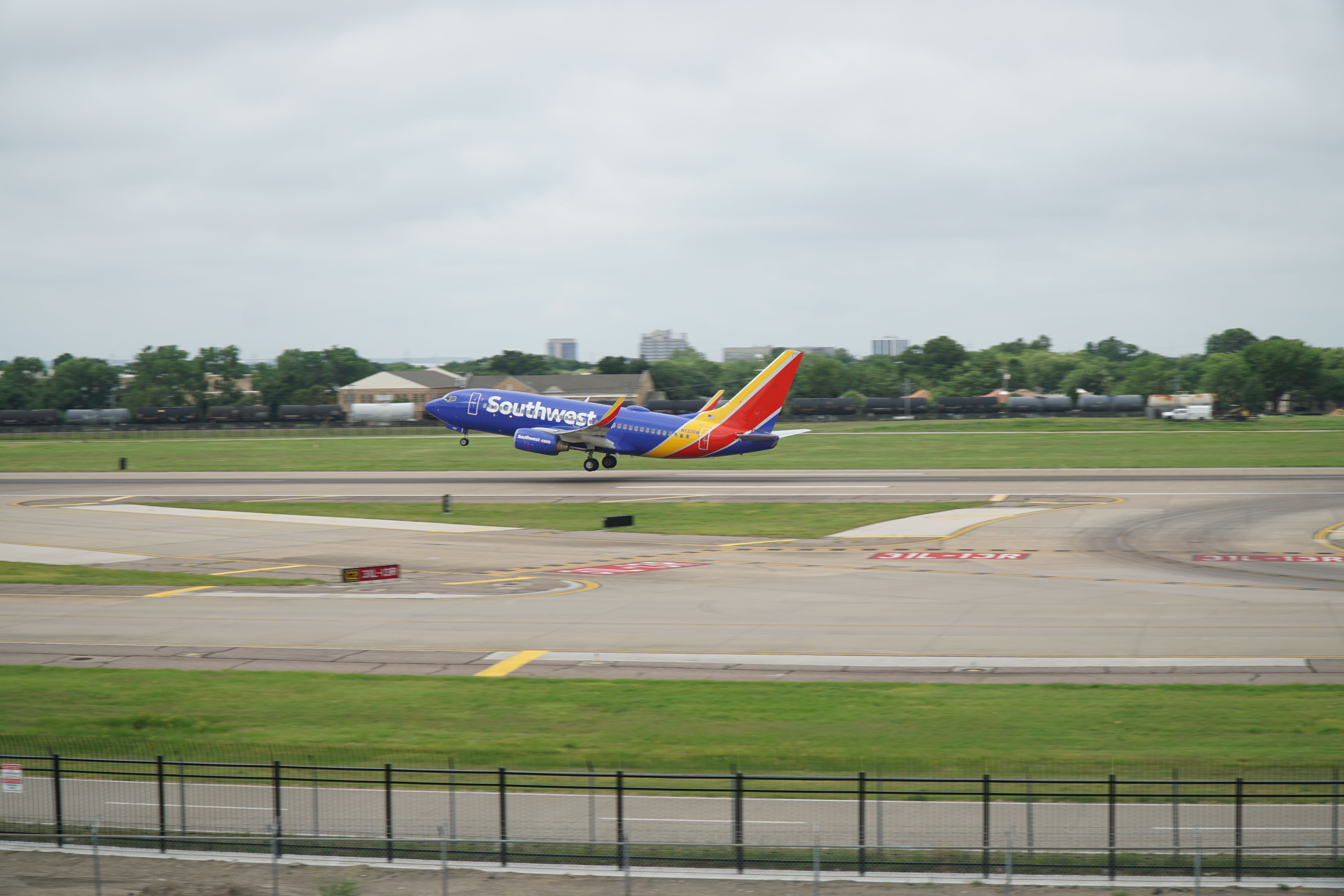 A Southwest Airlines aircraft taking off from Dallas Love Field.