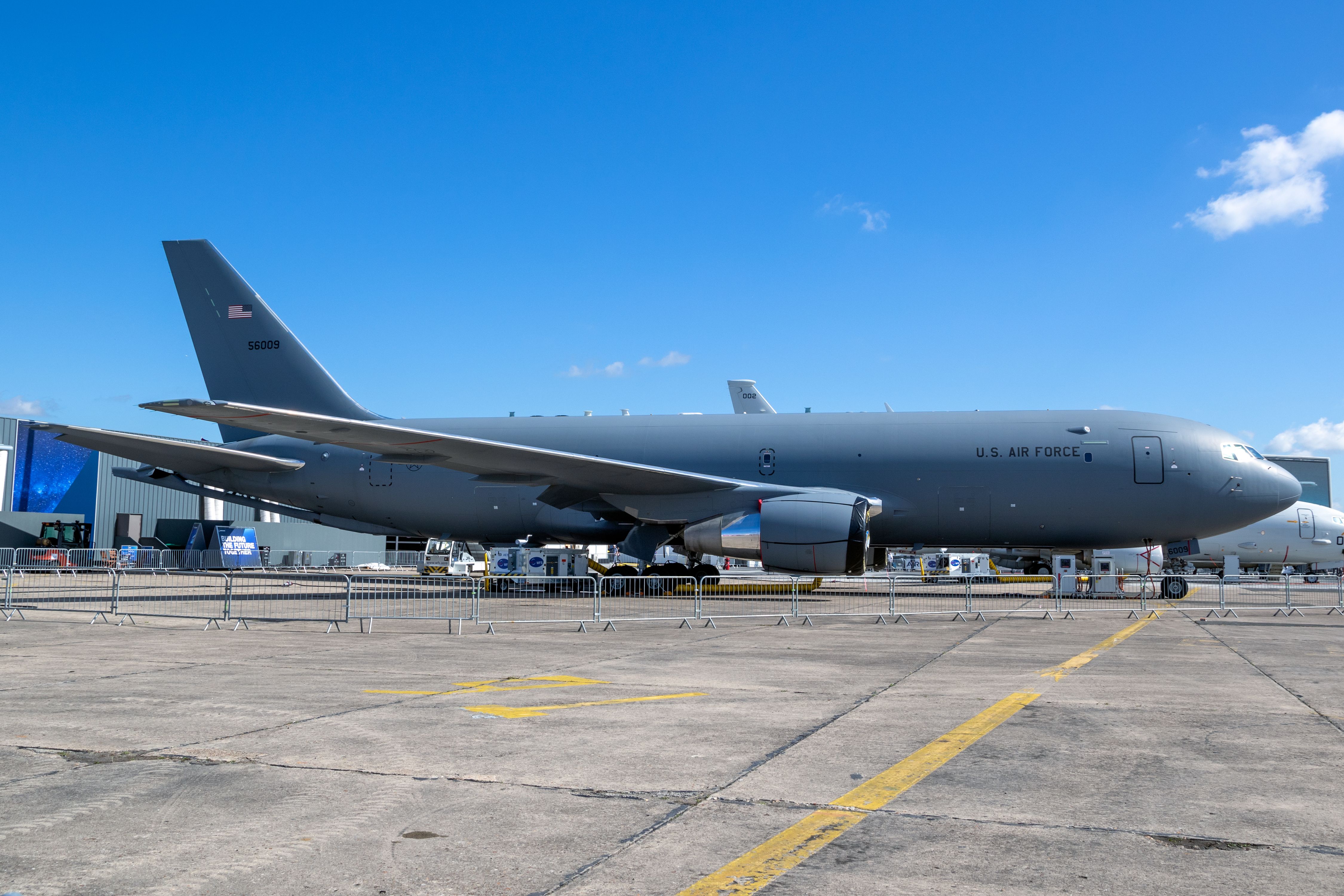 A Boeing KC-46 Pegasus parked at an airfield.