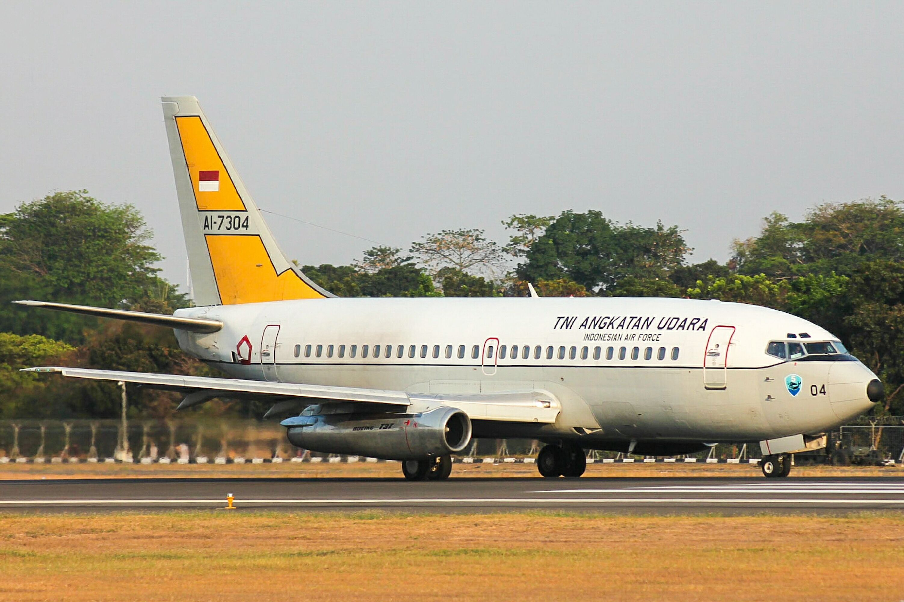 An Indonesian Air Force Boeing 737-200 on a taxiway.