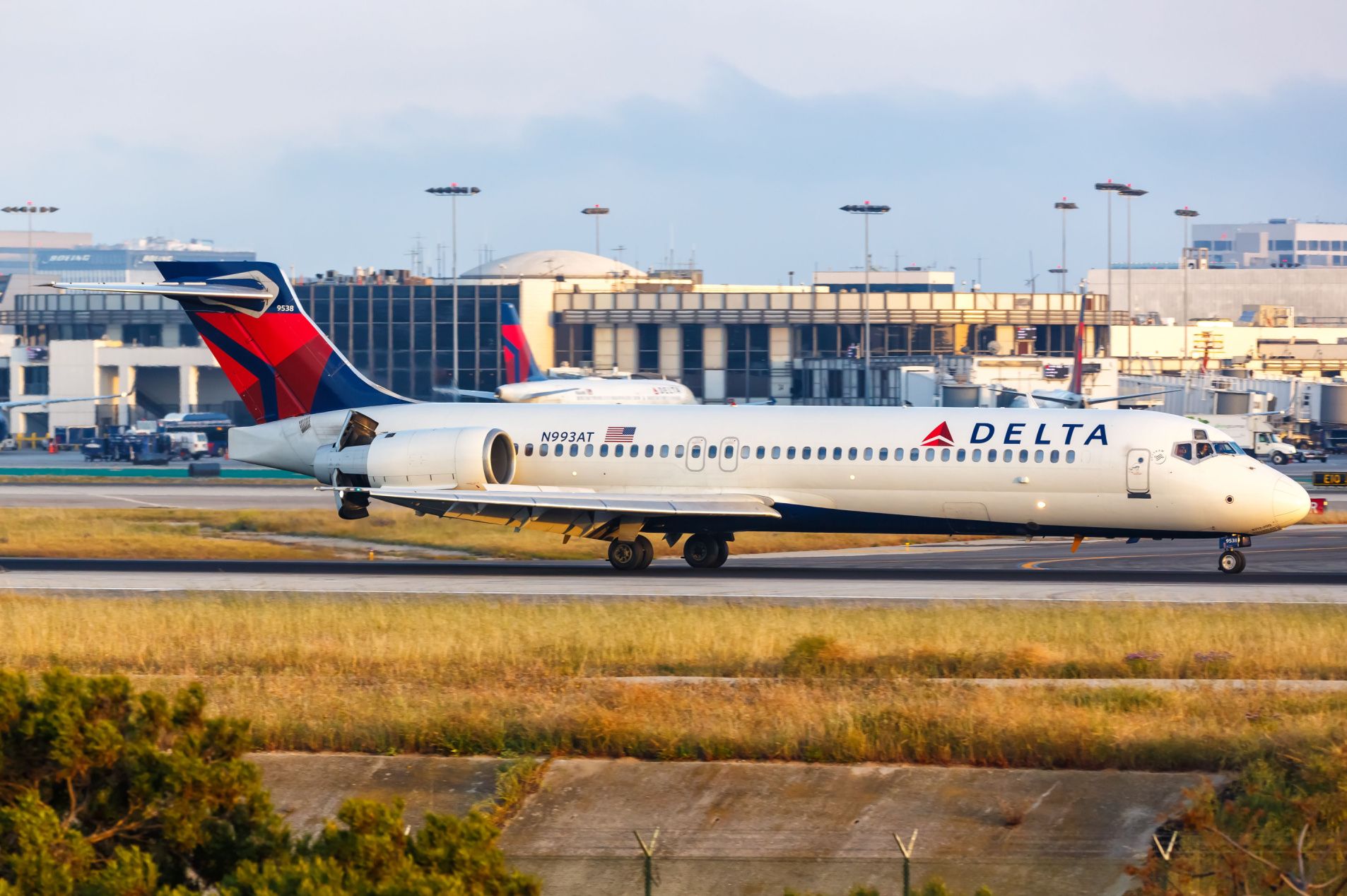 A Delta Air Lines Boeing 717 on a taxiway.