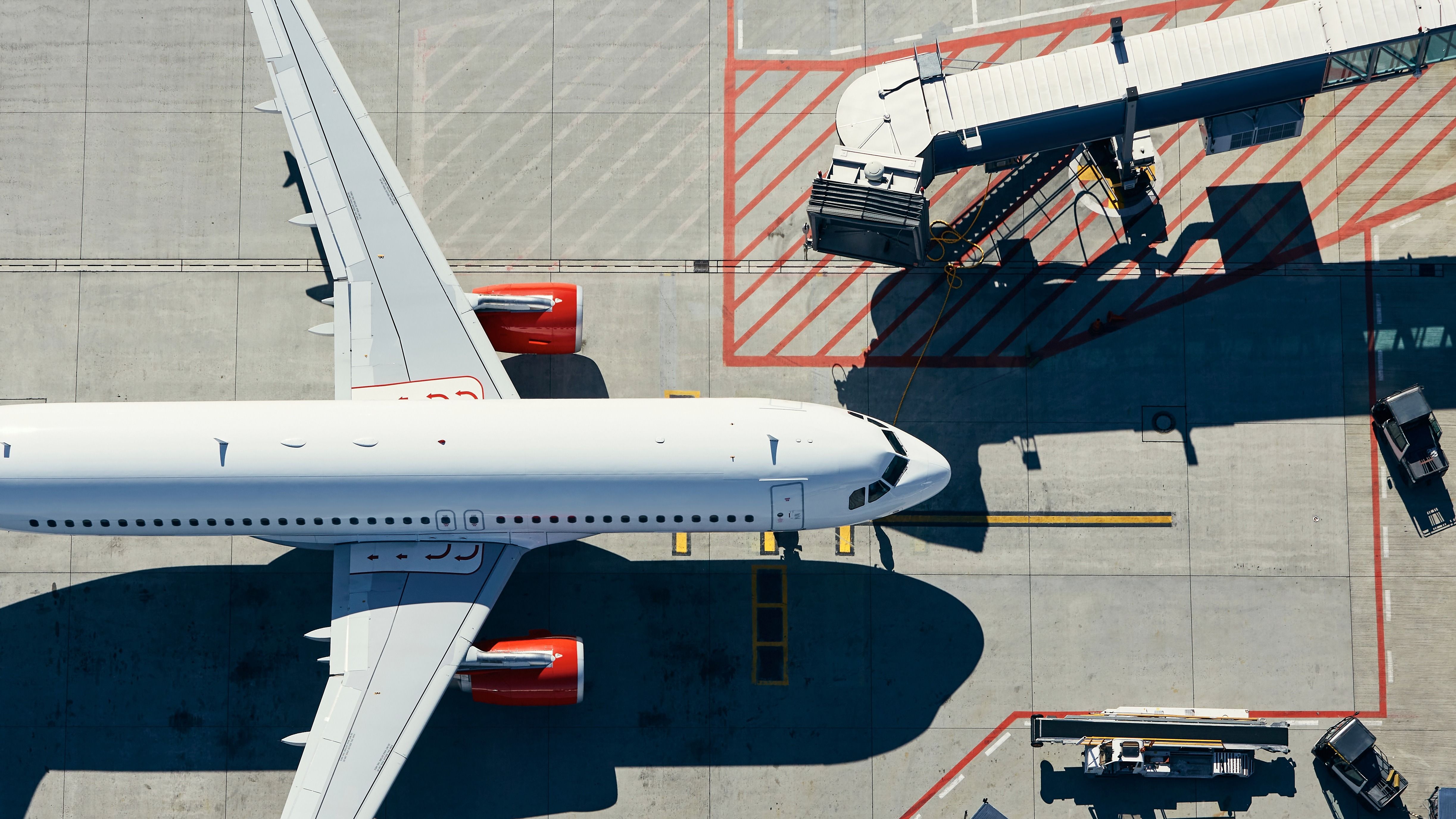 An aircraft parked at the gate