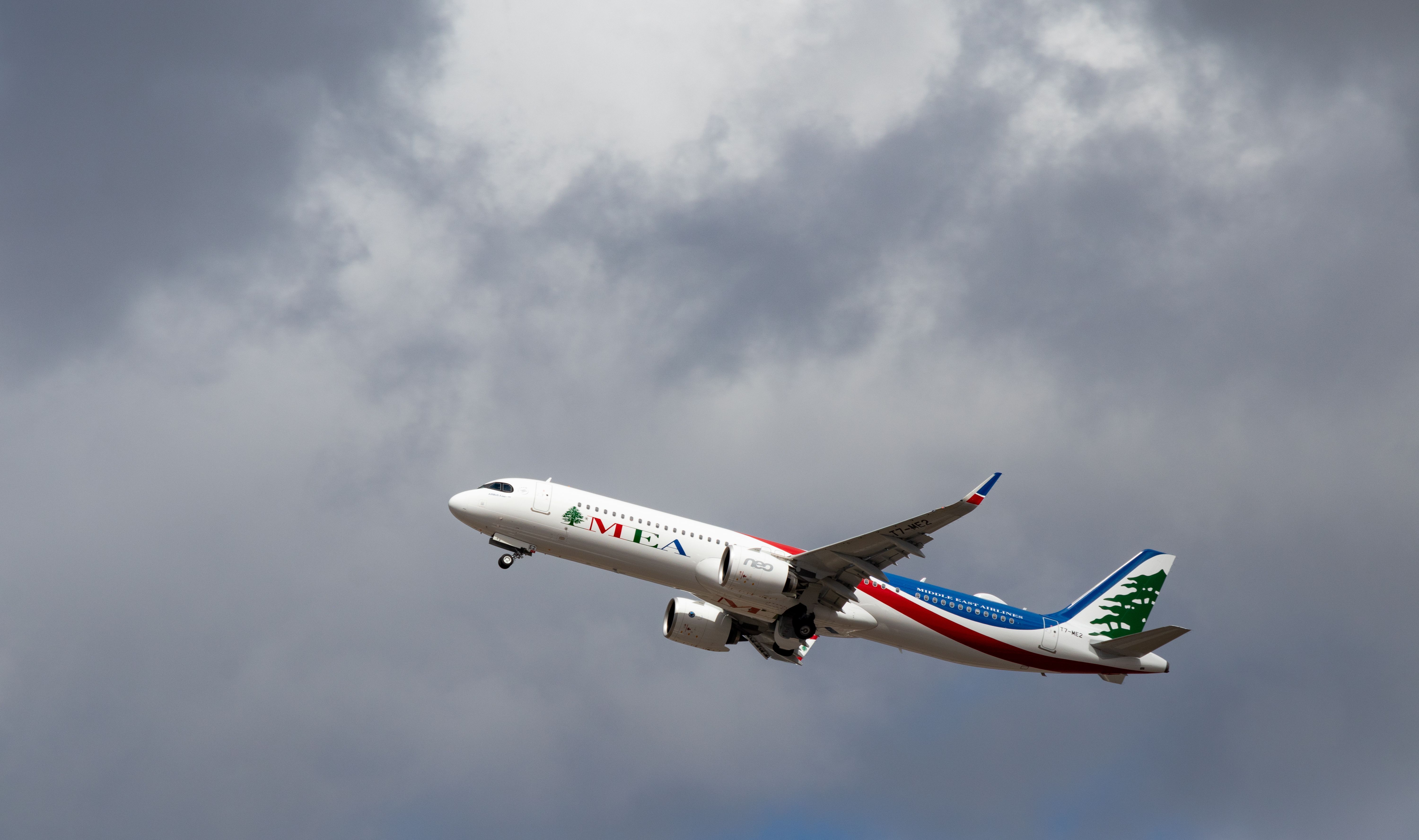 Middle East Airlines A321neo taking off. 