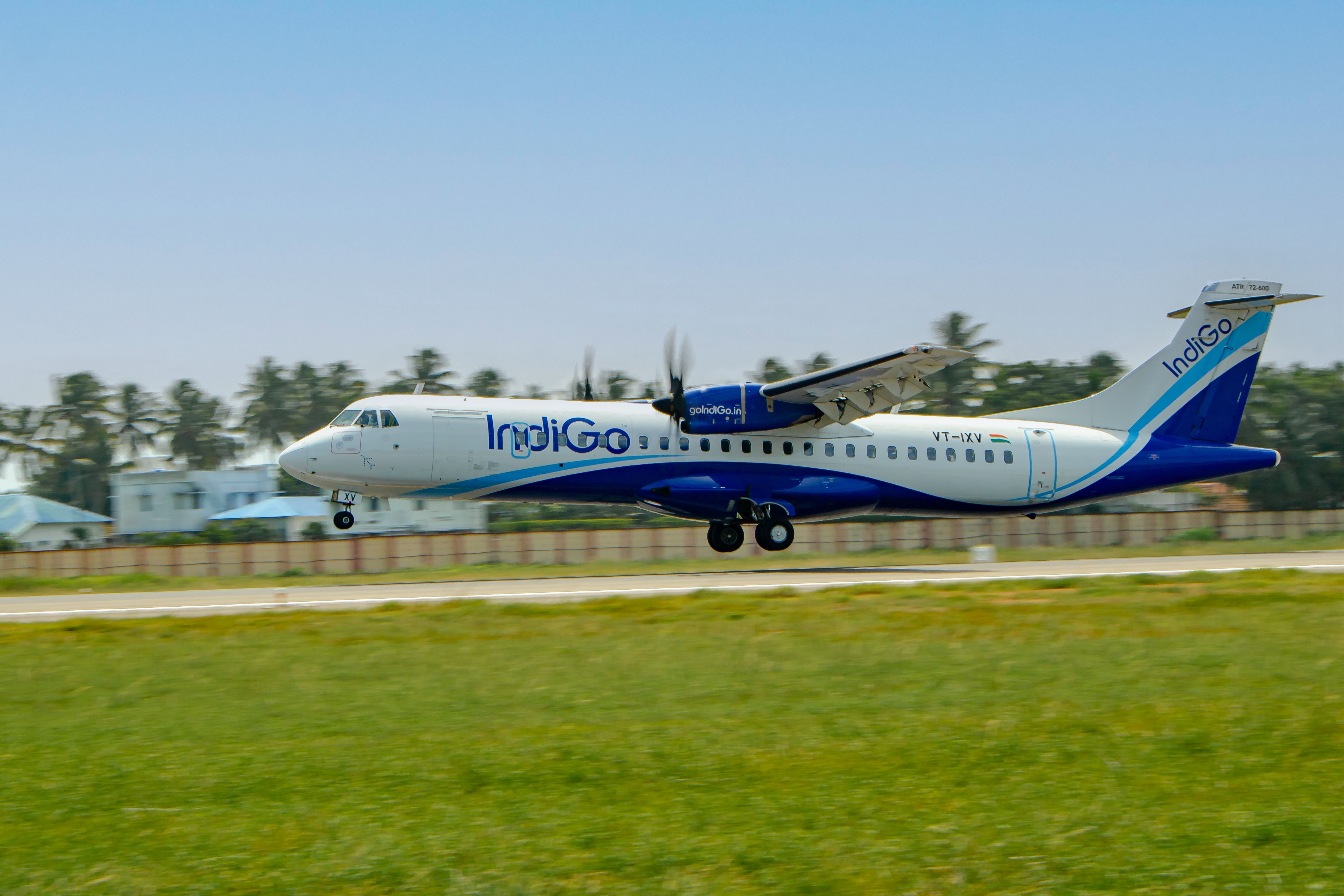 IndiGo ATR aircraft landing at Thiruvananthapuram International Airport.