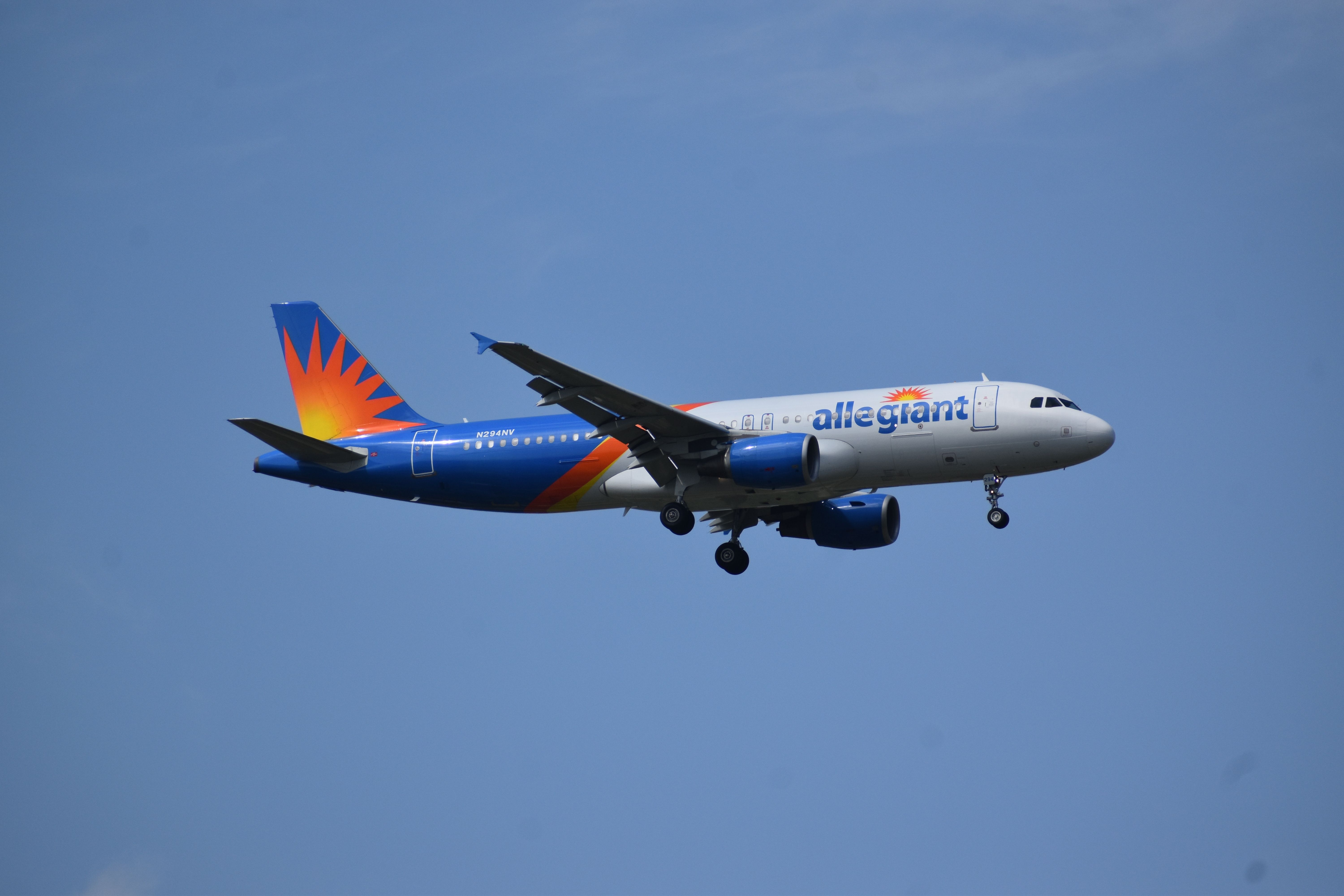 Allegiant Air's Airbus A320 lands at Houston Hobby Airport.