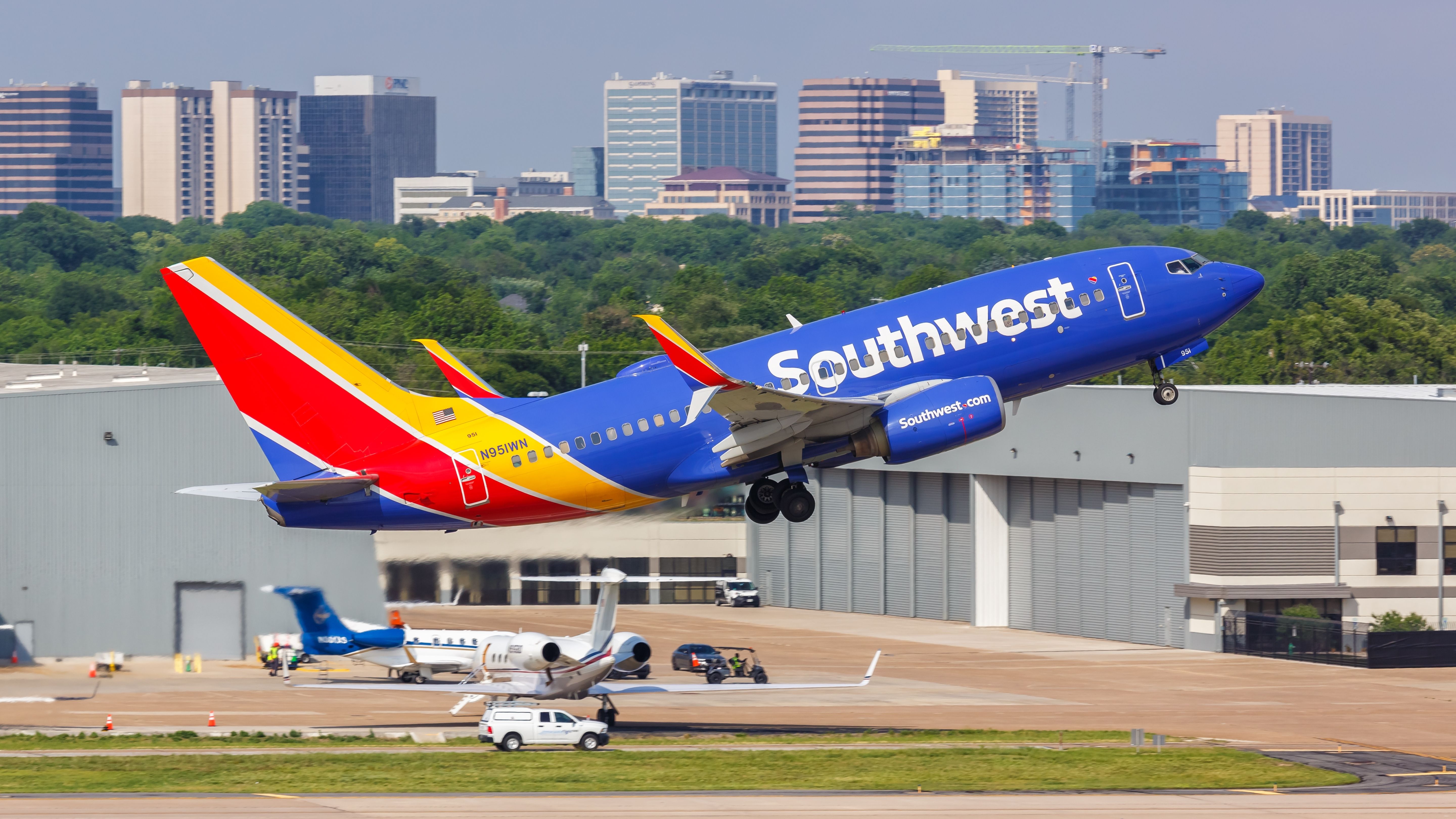 A Southwest aircraft taking off from Dallas Love Field.