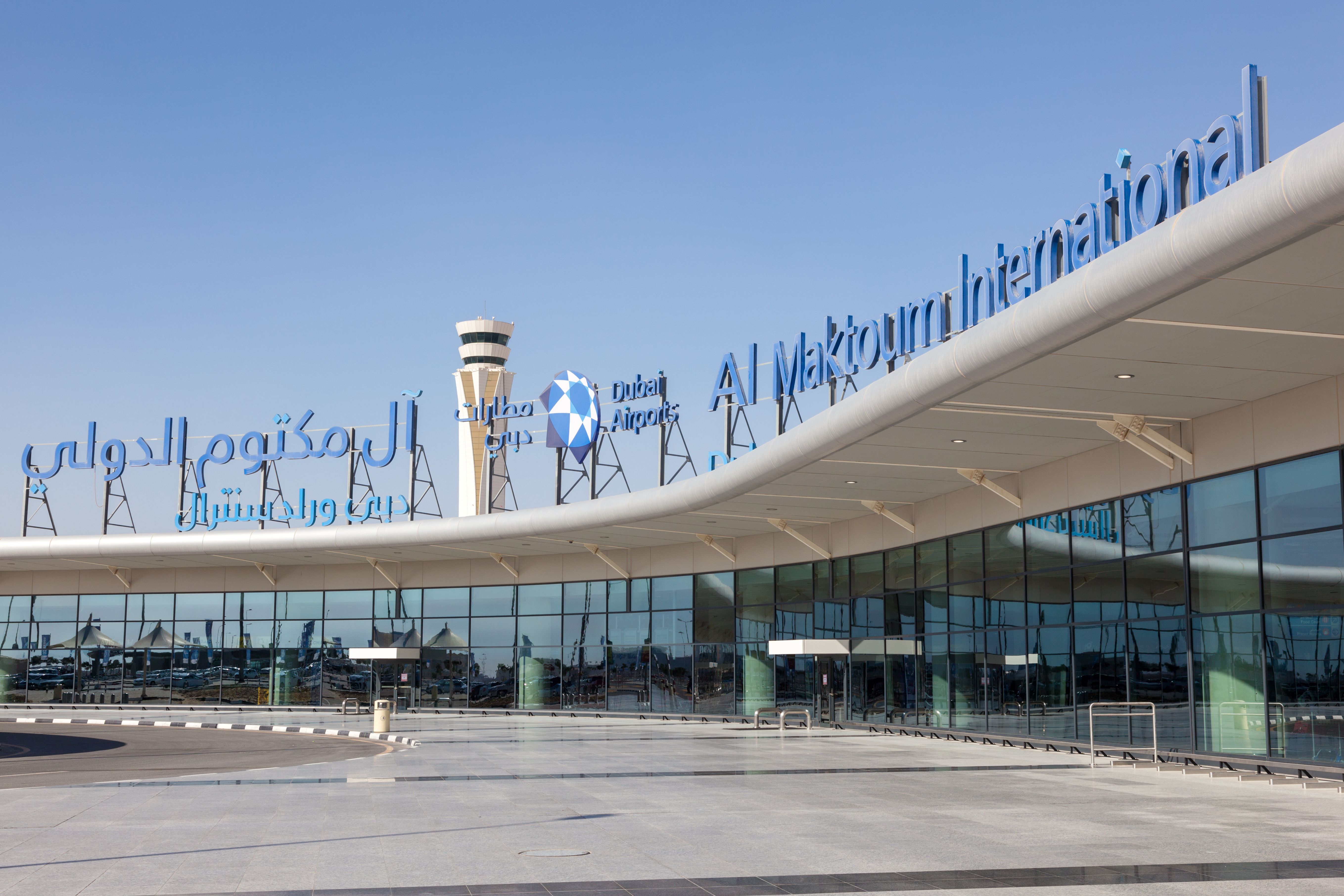 The main gate of Al Maktoum International Airport.