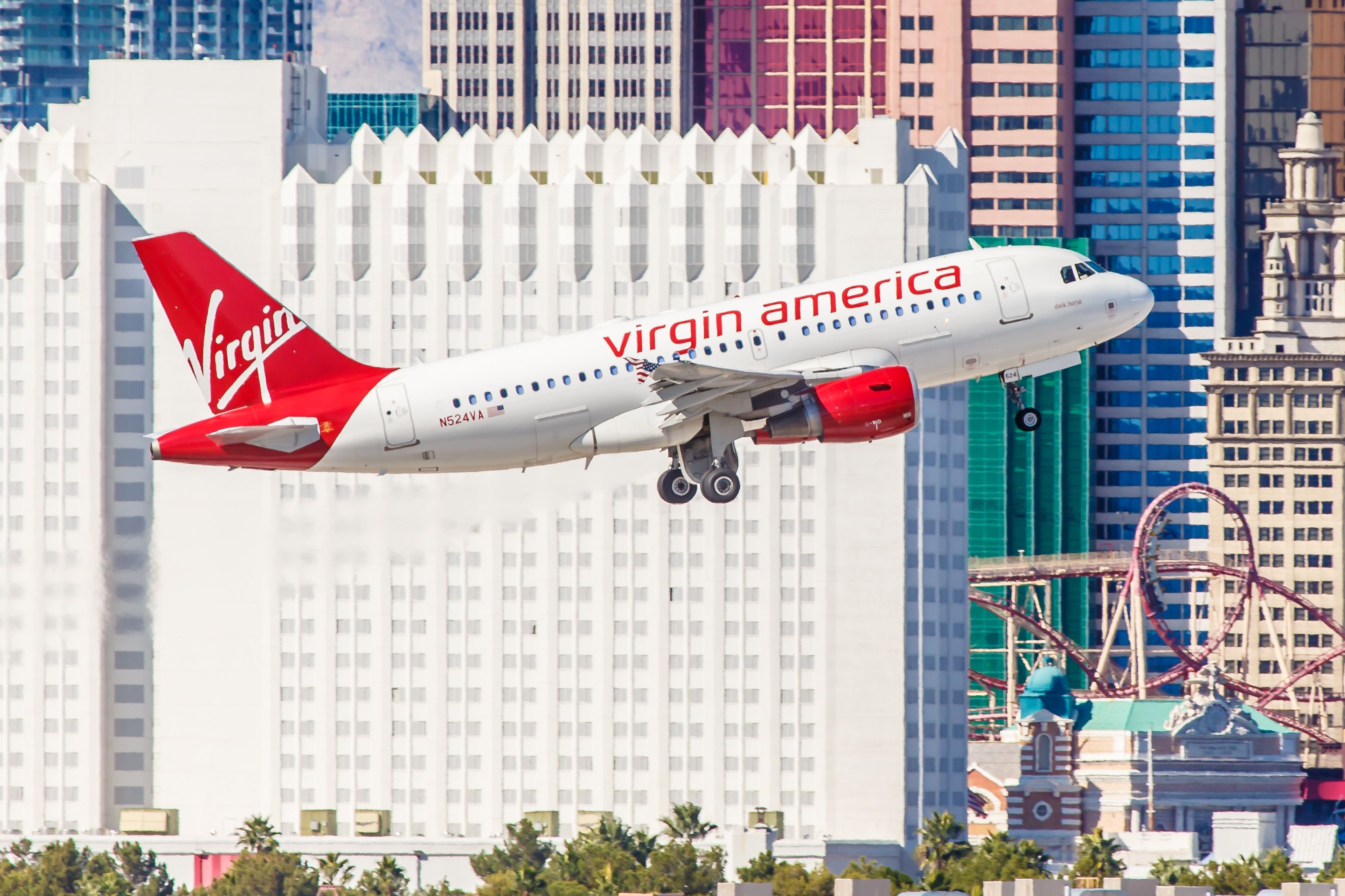 Airbus A320 Virgin America takes off from McCarran Airport located in Las Vegas, NV on November 3, 2014. 