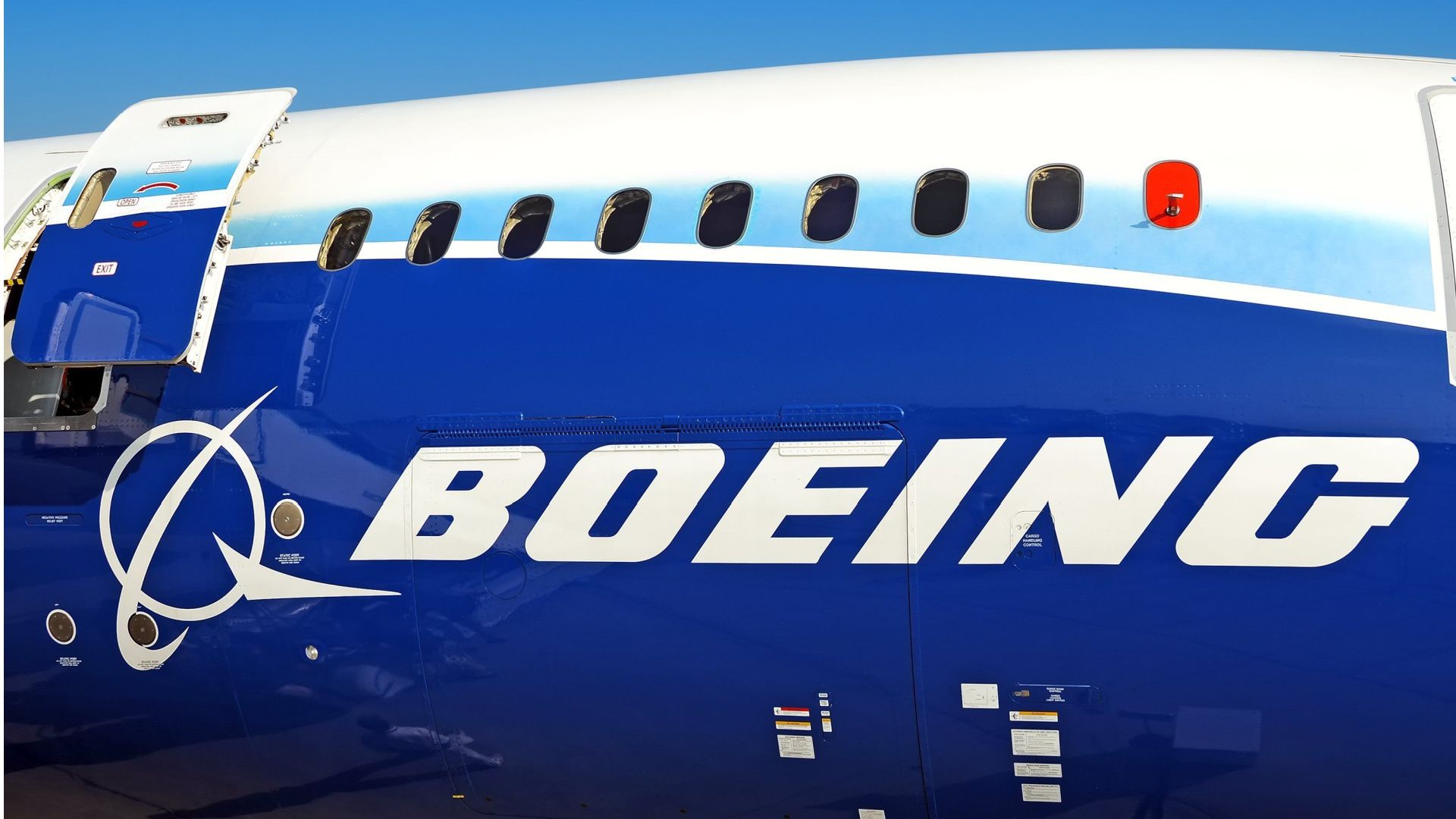 A closeup of a Boeing 787 fuselage.