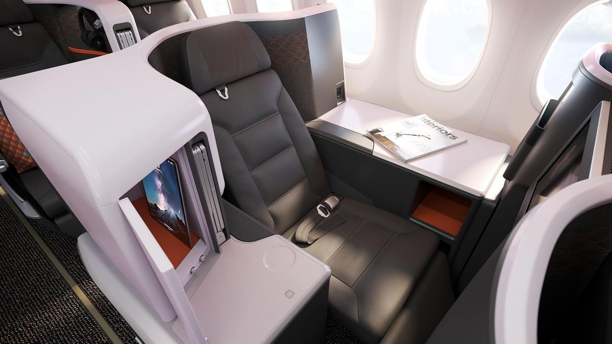 A Singapore Airlines Boeing 737 MAX Business Class throne seat.