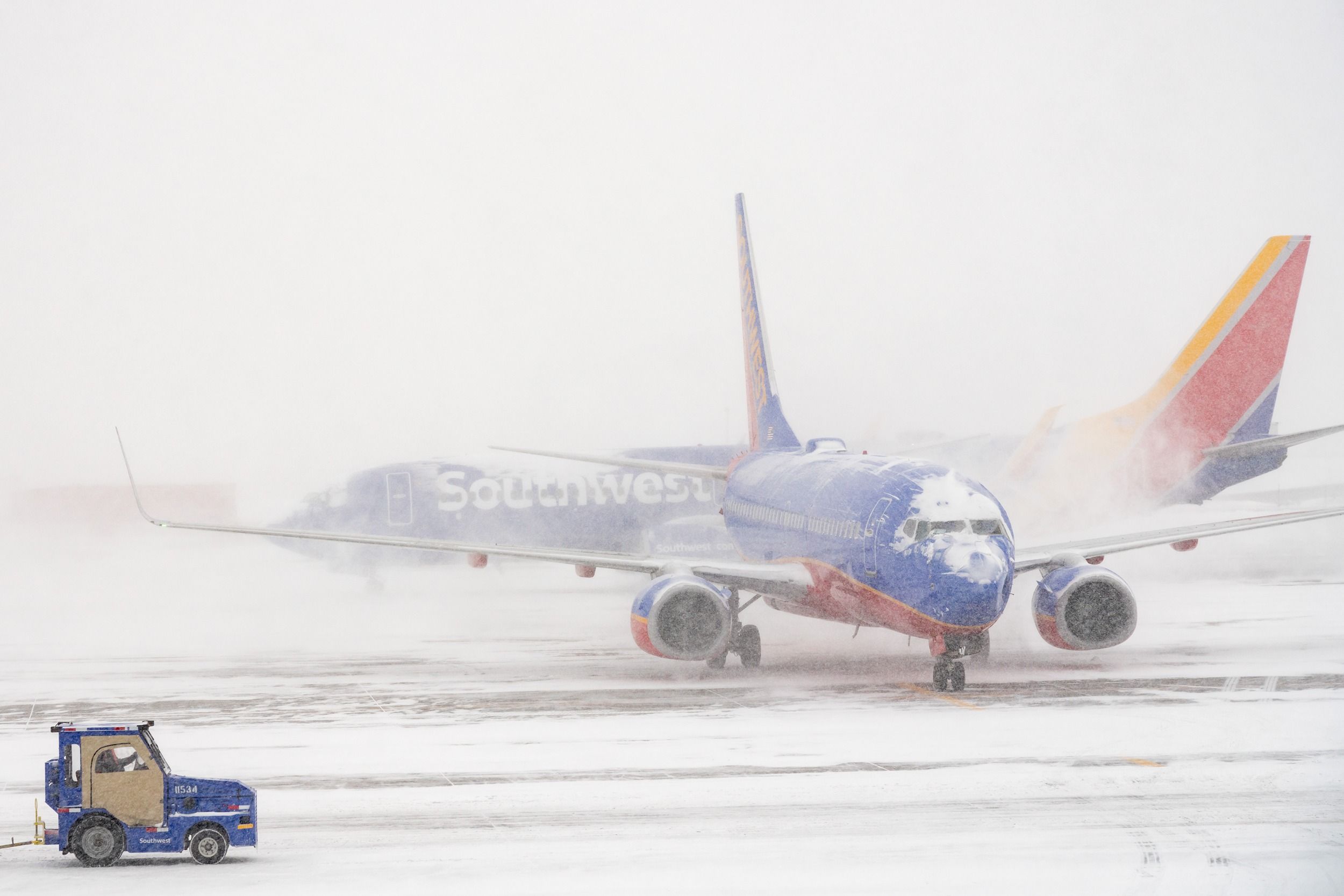 Southwest Airlines Boeing 737 during a snowstorm