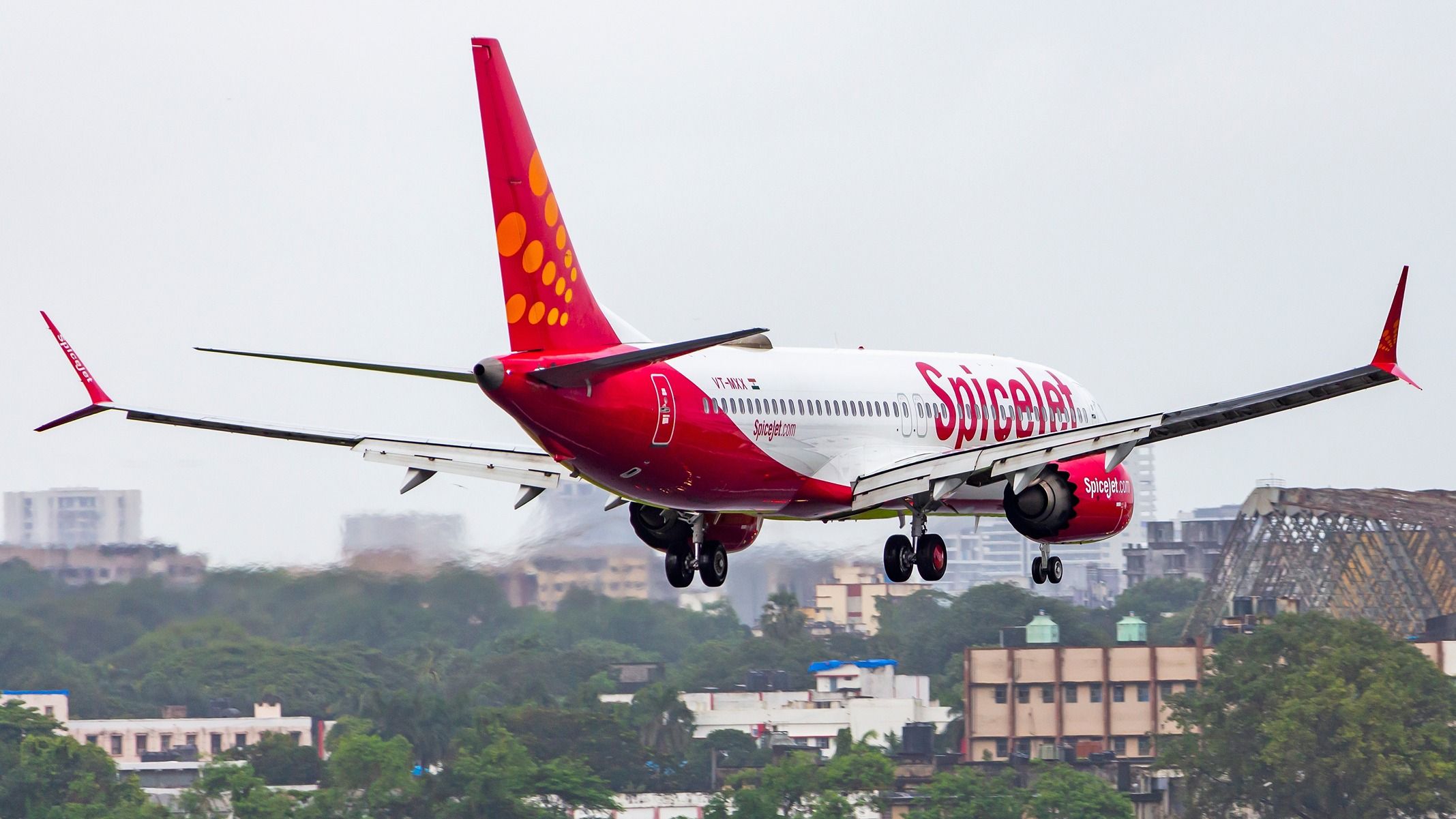 SpiceJet Boeing 737 MAX landing at an airport