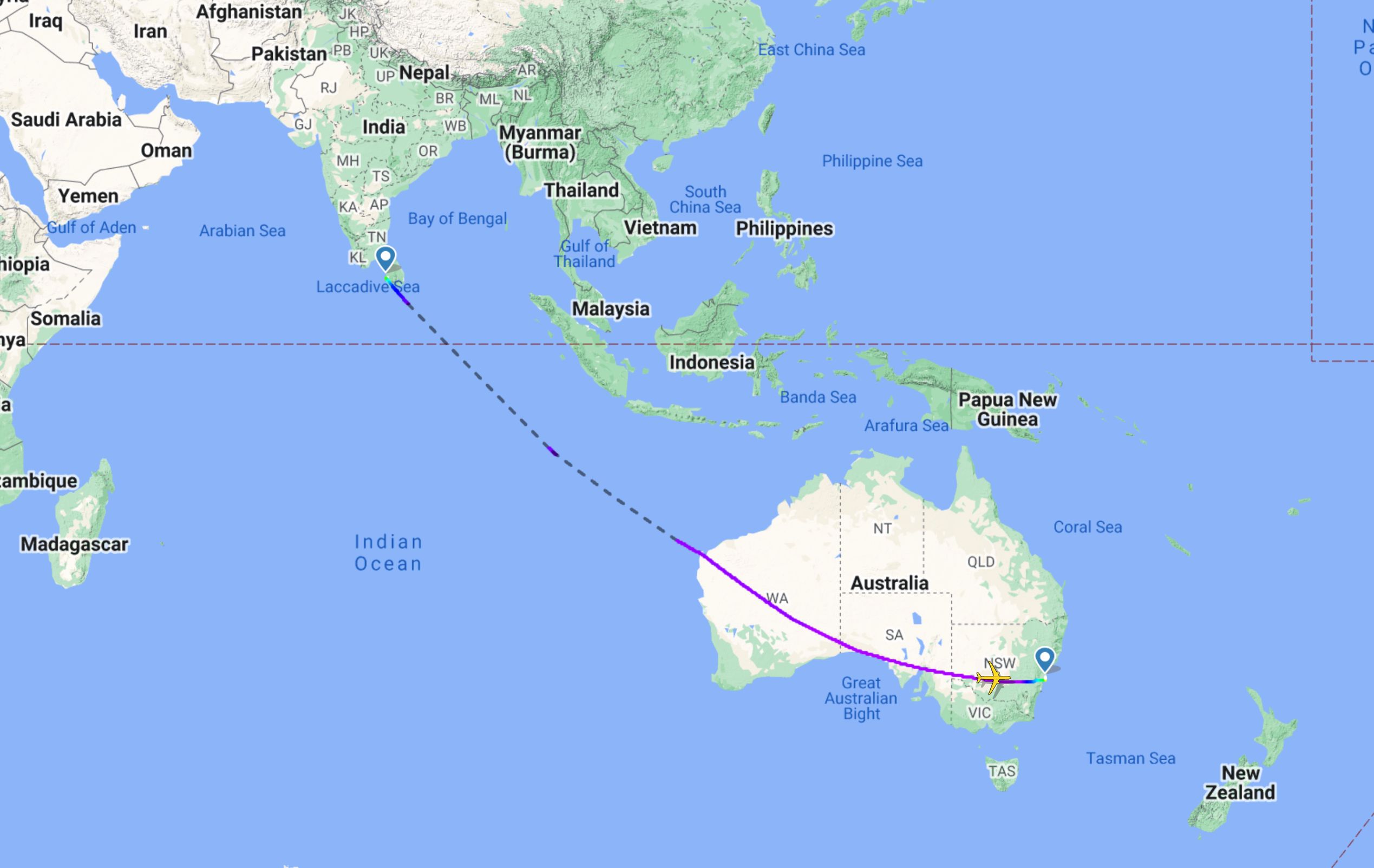 SriLankan UL606 Colombo Sydney Flight Map