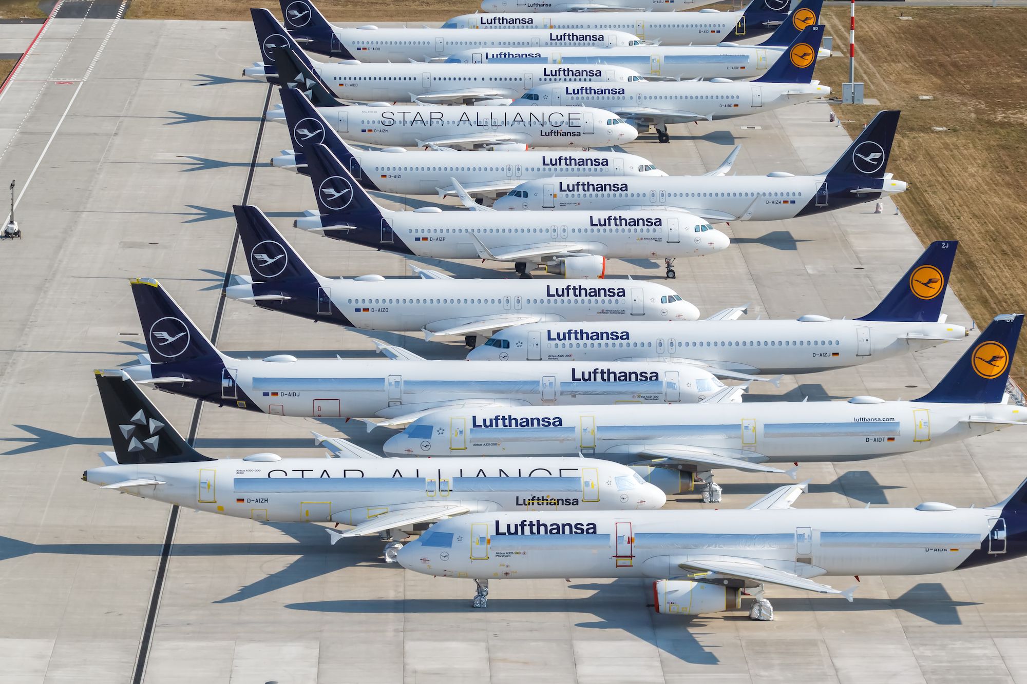 Stored Lufthansa aircraft at Berlin Brandenburg Airport BER