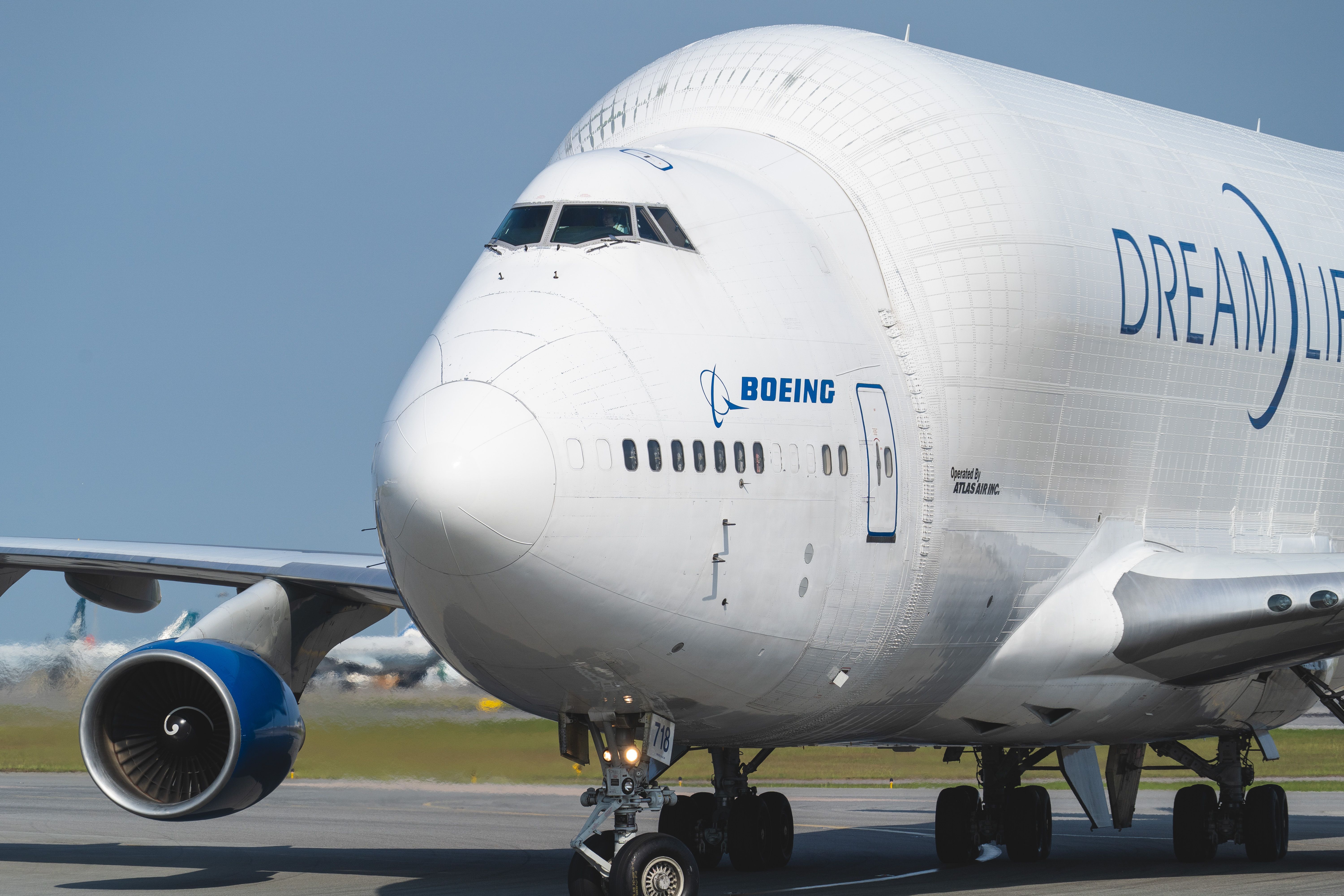 A closeup of the Boeing Dreamlifter.