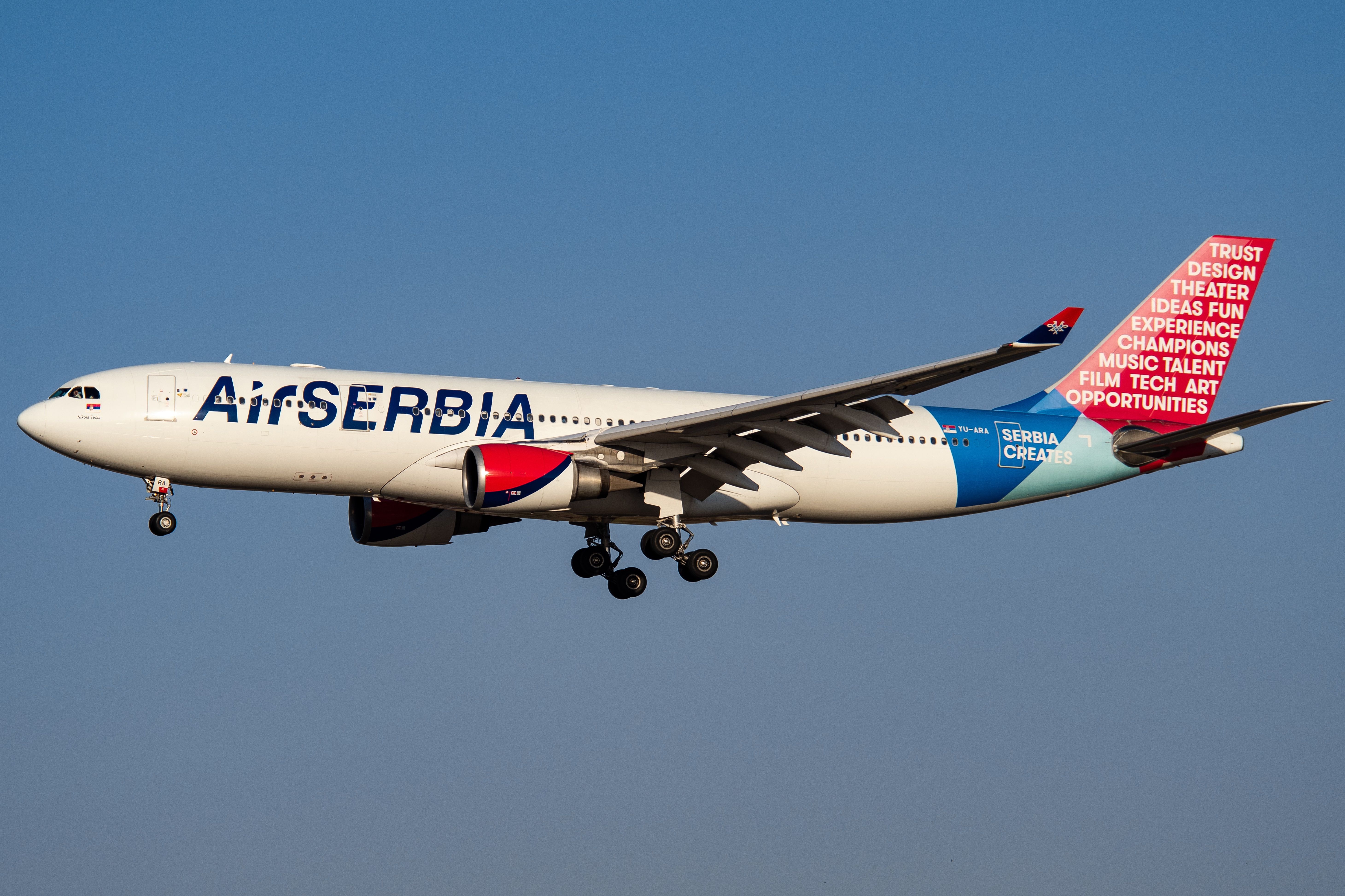 An Air Serbia Airbus A330-200 on final approach