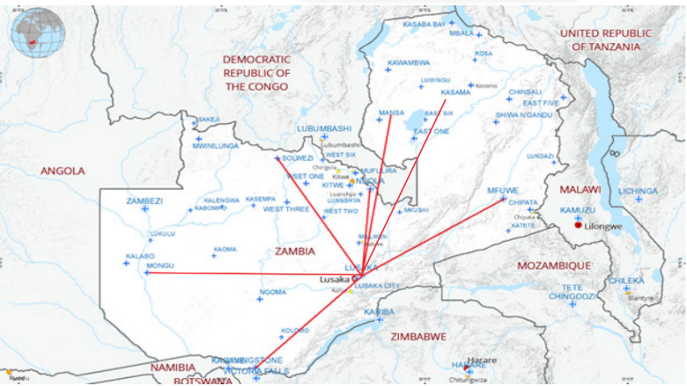 Zambia's domestic routes