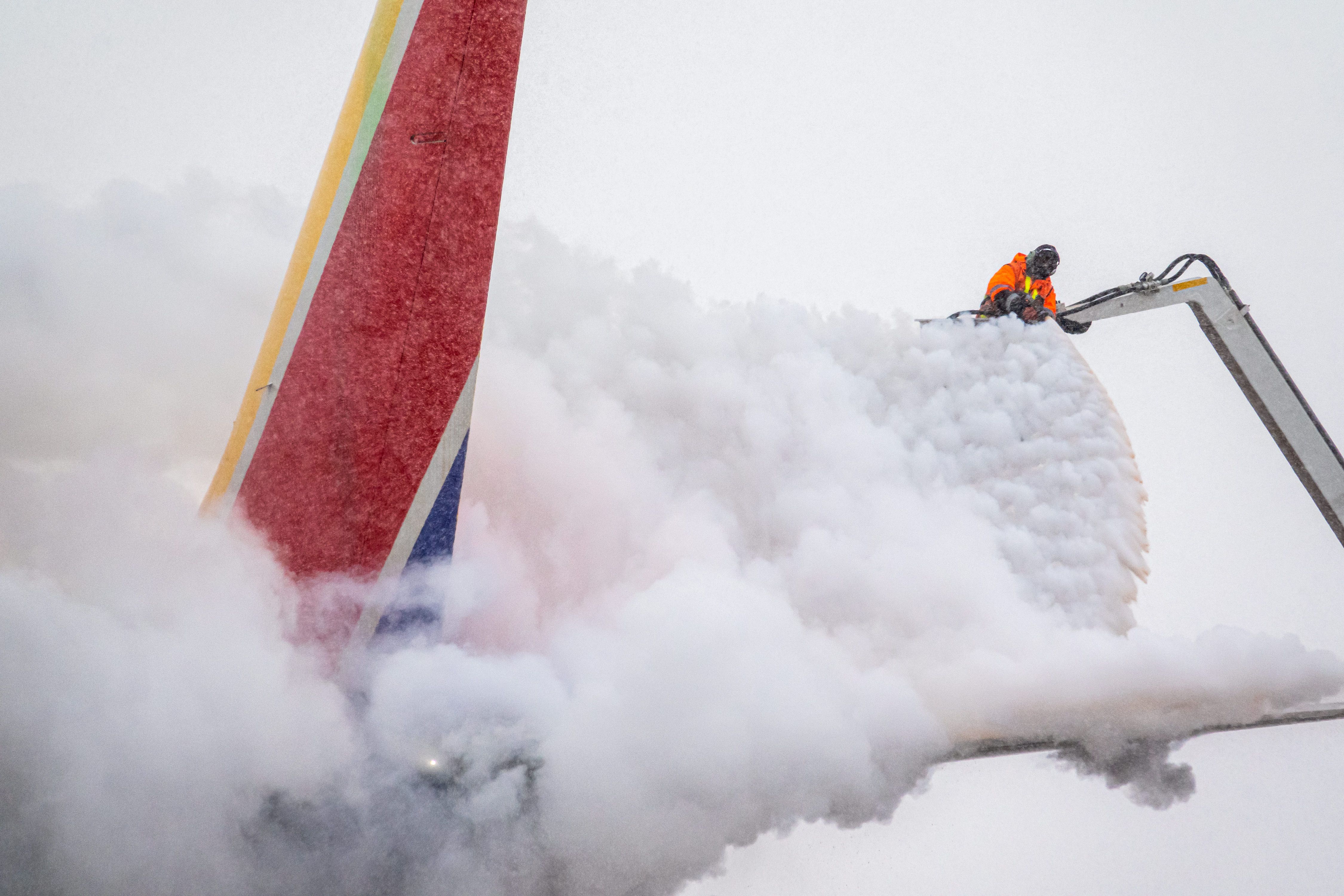 A Southwest airplane being de-iced.